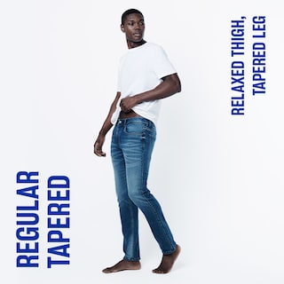 Regular tapered. Regular thigh. Tapered leg.