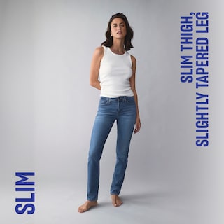 Slim. Slim thigh, slightly tapered leg