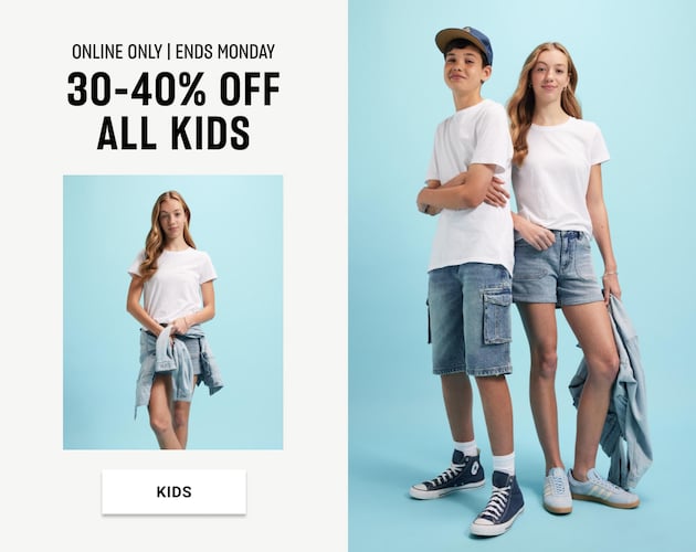 Online Only. Ends Monday. 30-40% Off All Kids