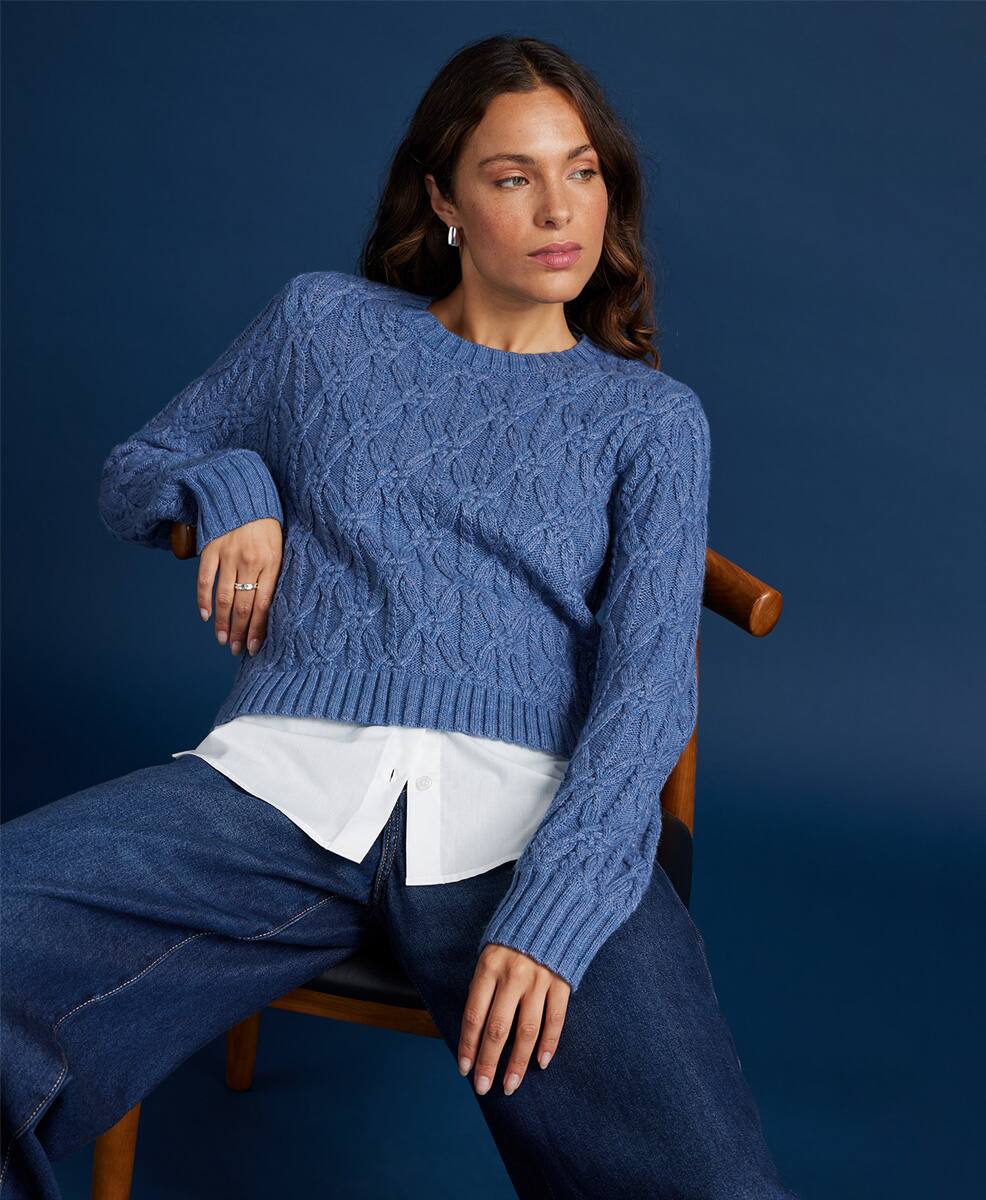 Demi Cable Half Shirt Pullover