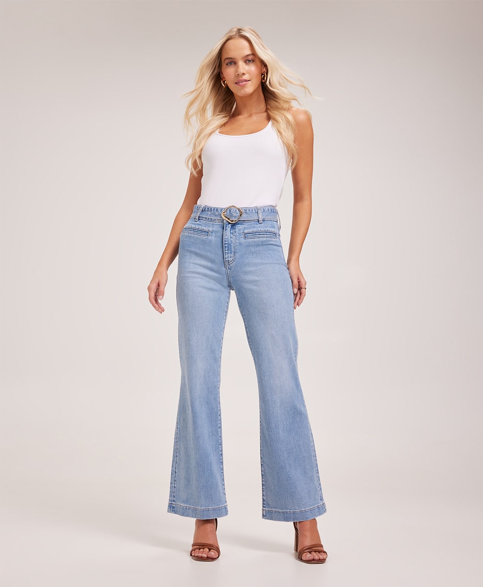 Super Sky High Belted Wide Leg Jean