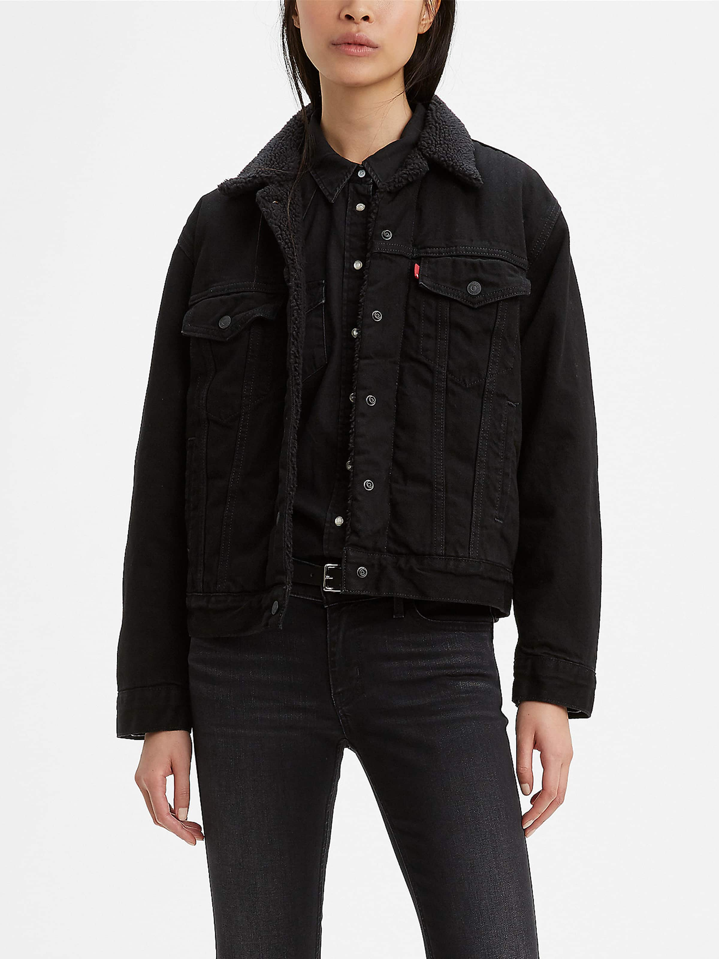 Levi's ex boyfriend sherpa trucker jacket black sale