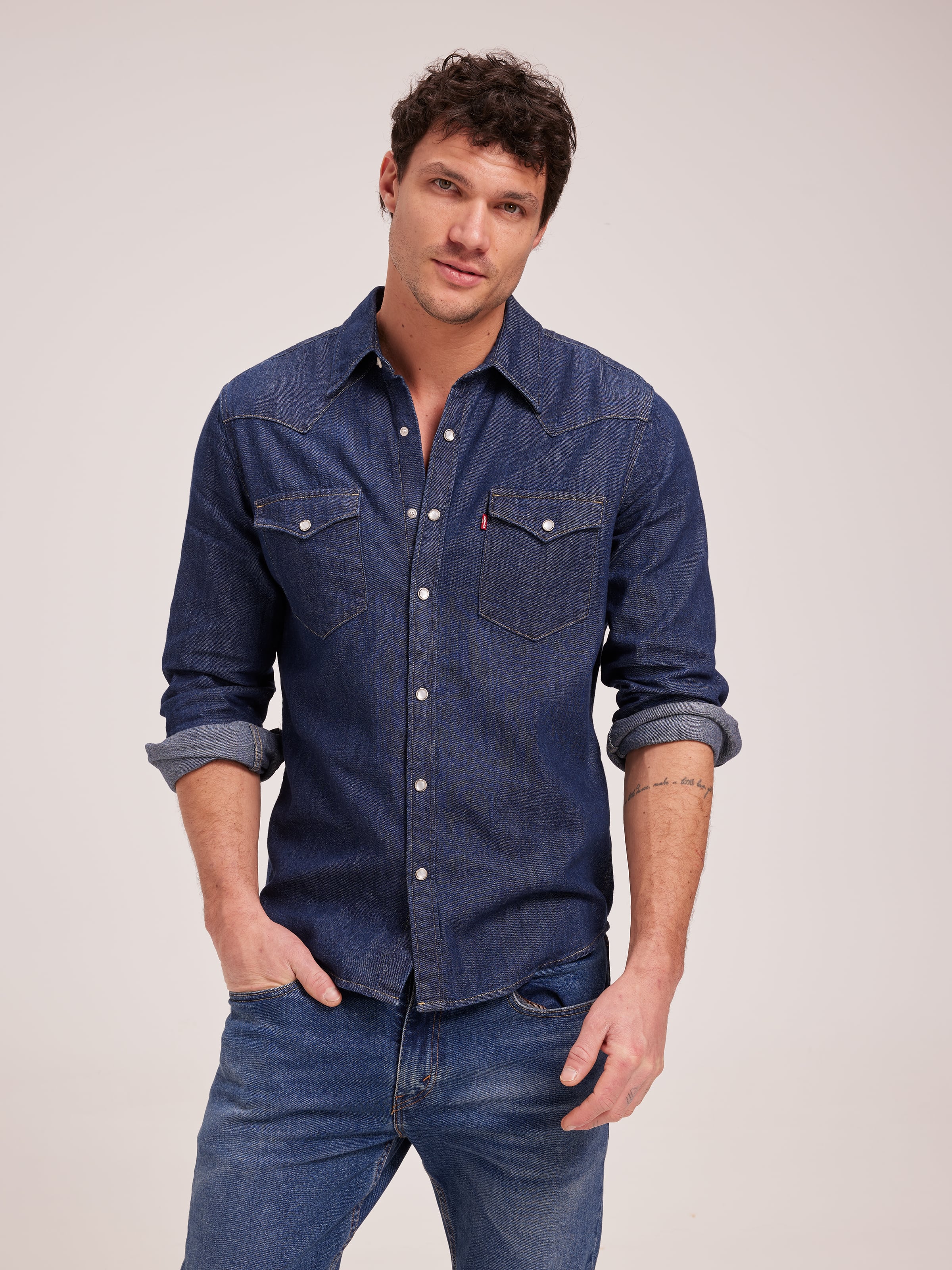 Levi's barstow western shirt blue best sale