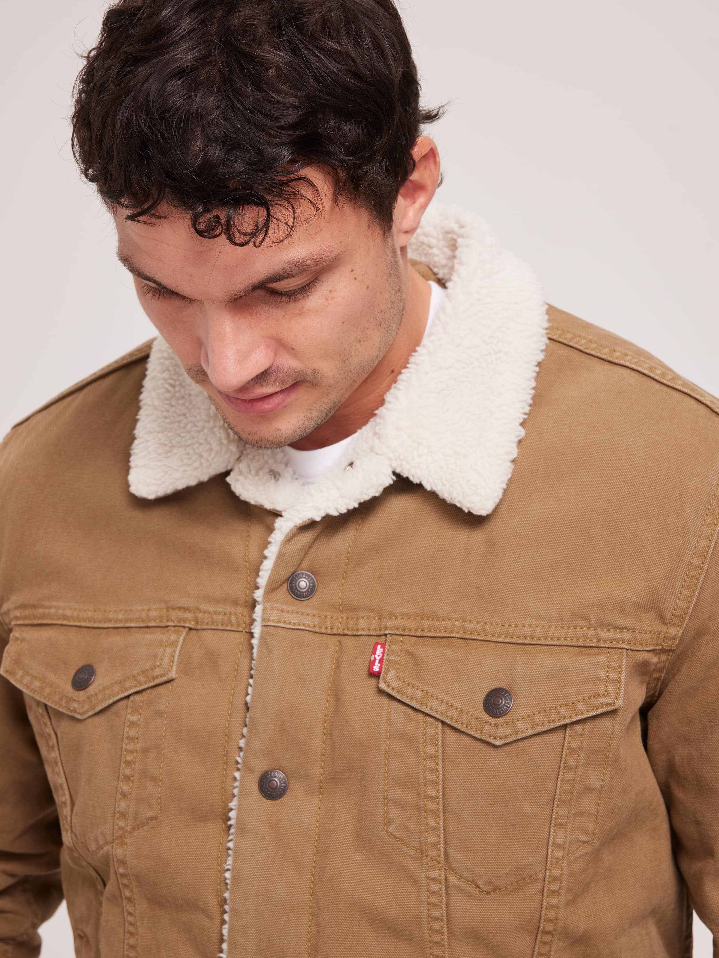Type 3 Sherpa Trucker In Washed Cougar Canvas