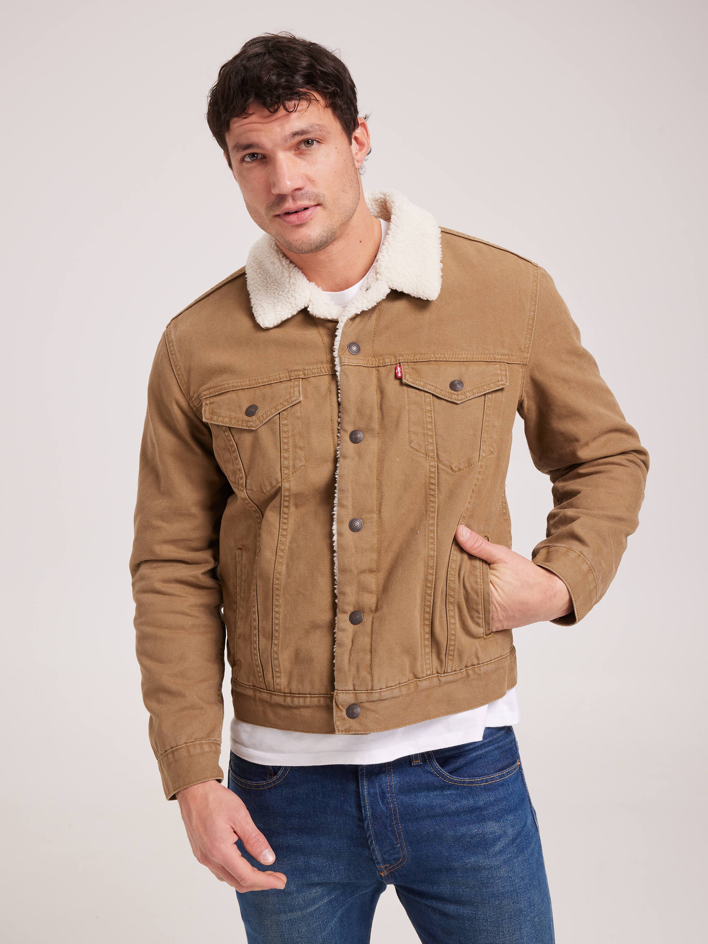 Type 3 Sherpa Trucker In Washed Cougar Canvas