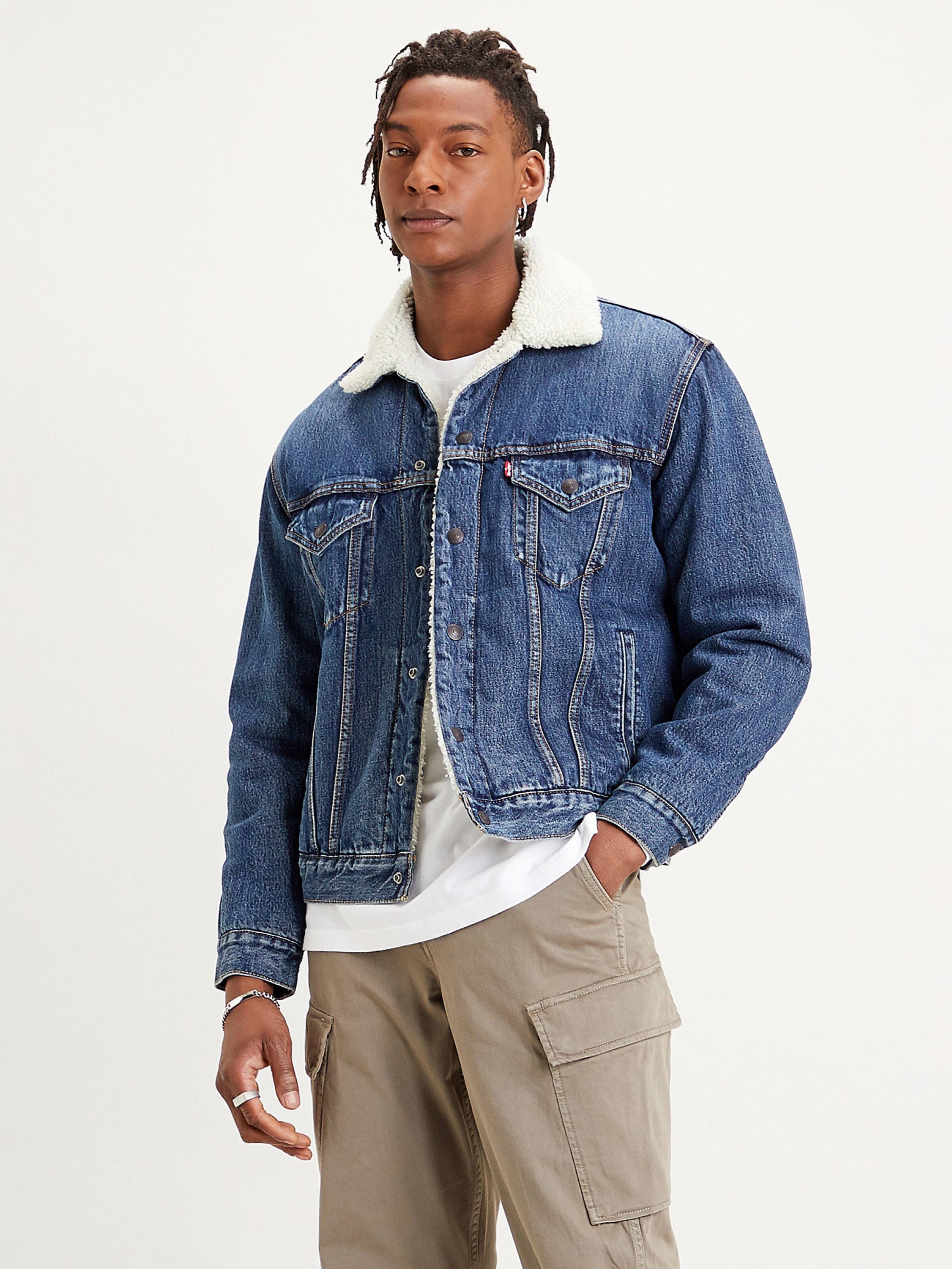 Vintage Fit Sherpa Trucker In Dark Wash