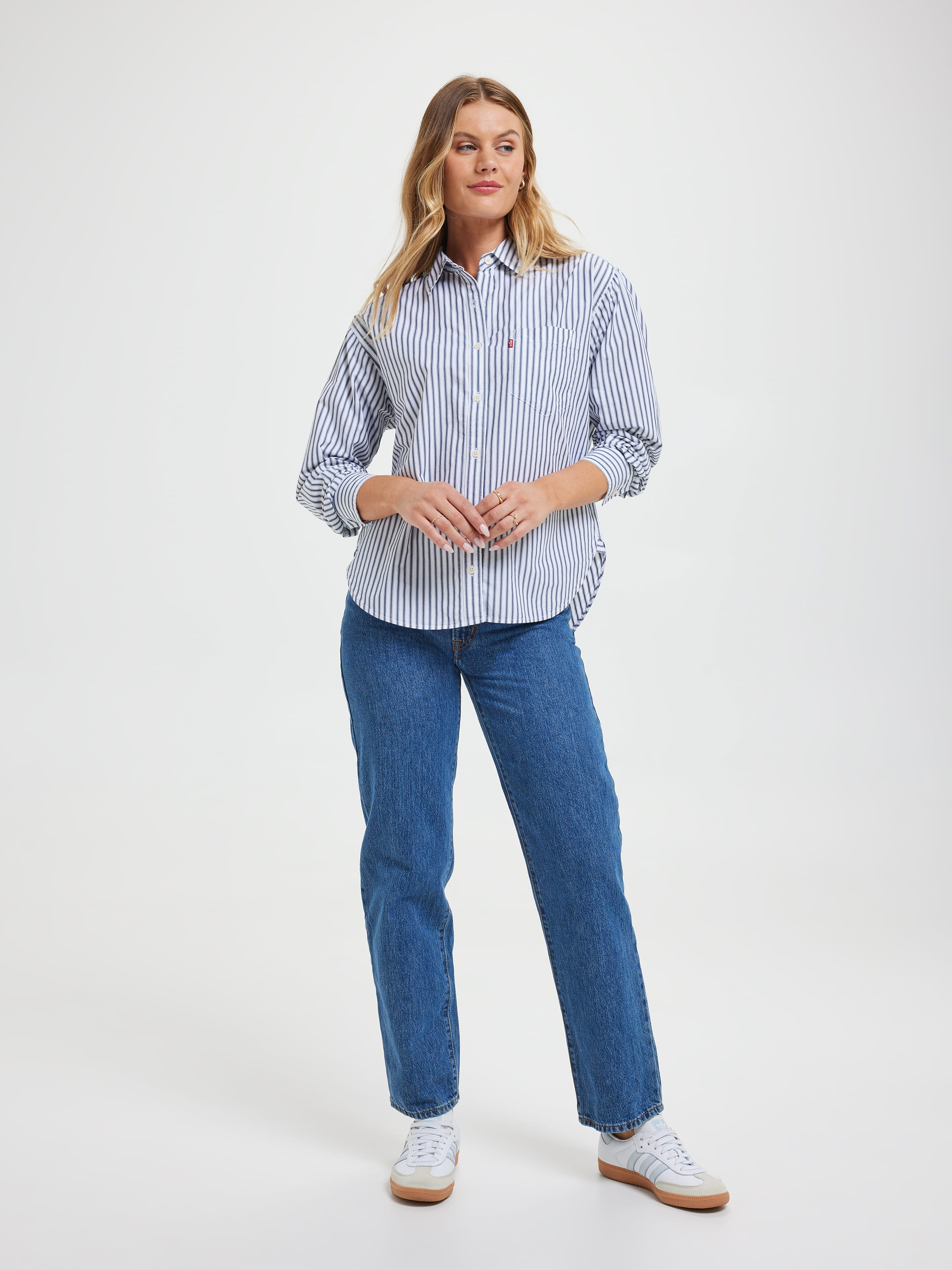 Harlie New Boyfriend Shirt In Marinas Stripe Navy Blazer
