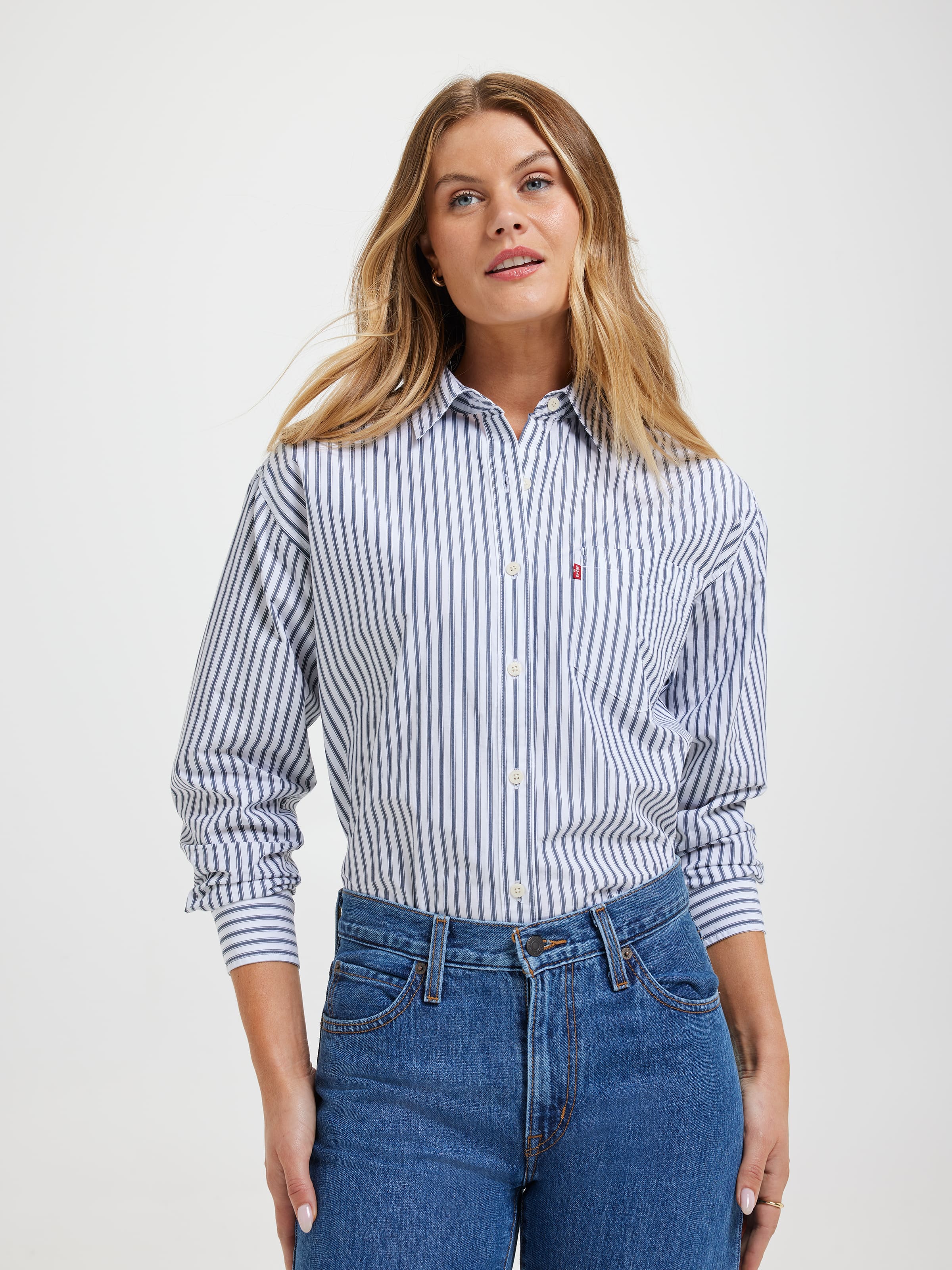 Harlie New Boyfriend Shirt In Marinas Stripe Navy Blazer