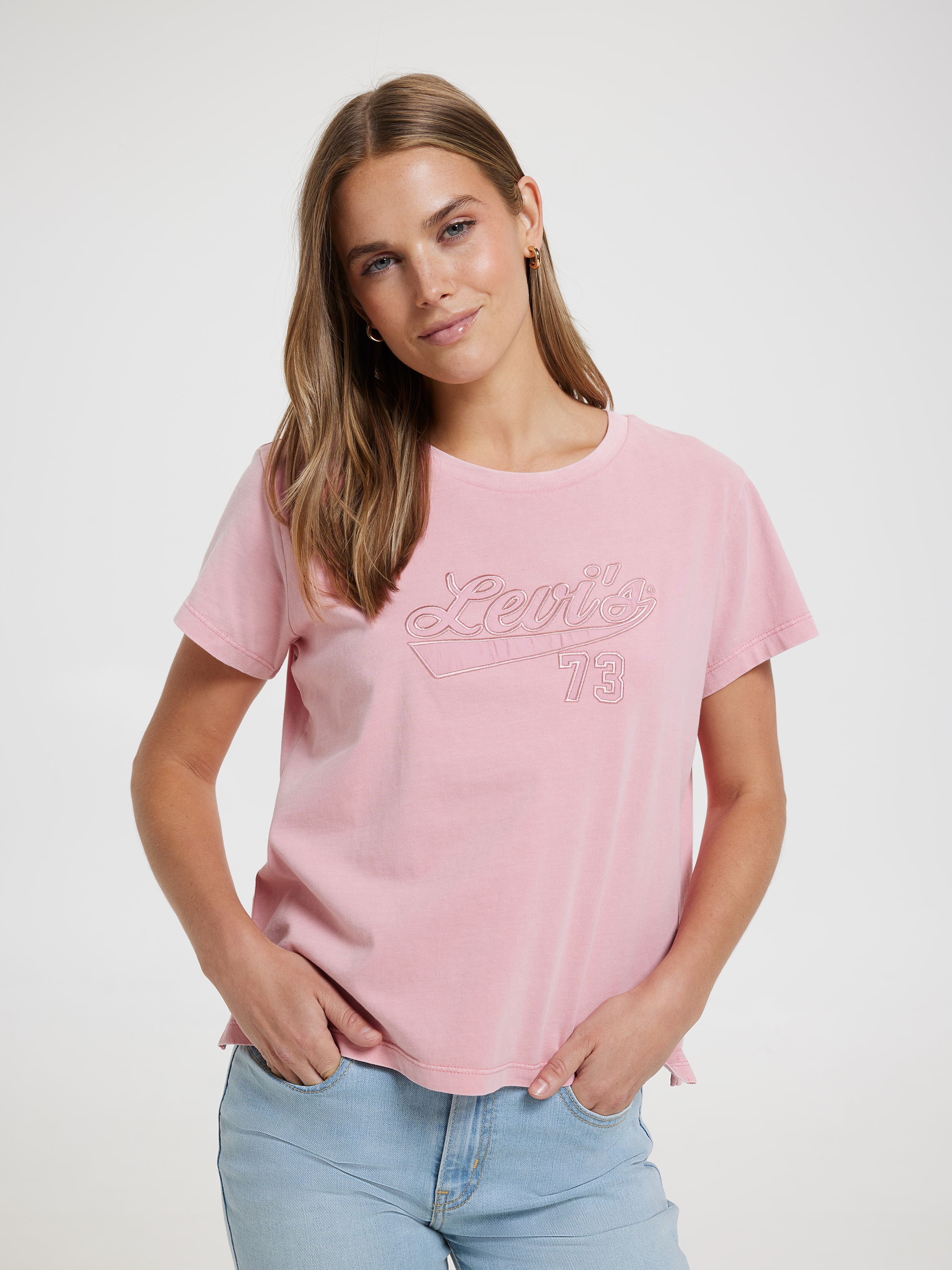 Graphic Boxy T-Shirt In Satin Script Blush