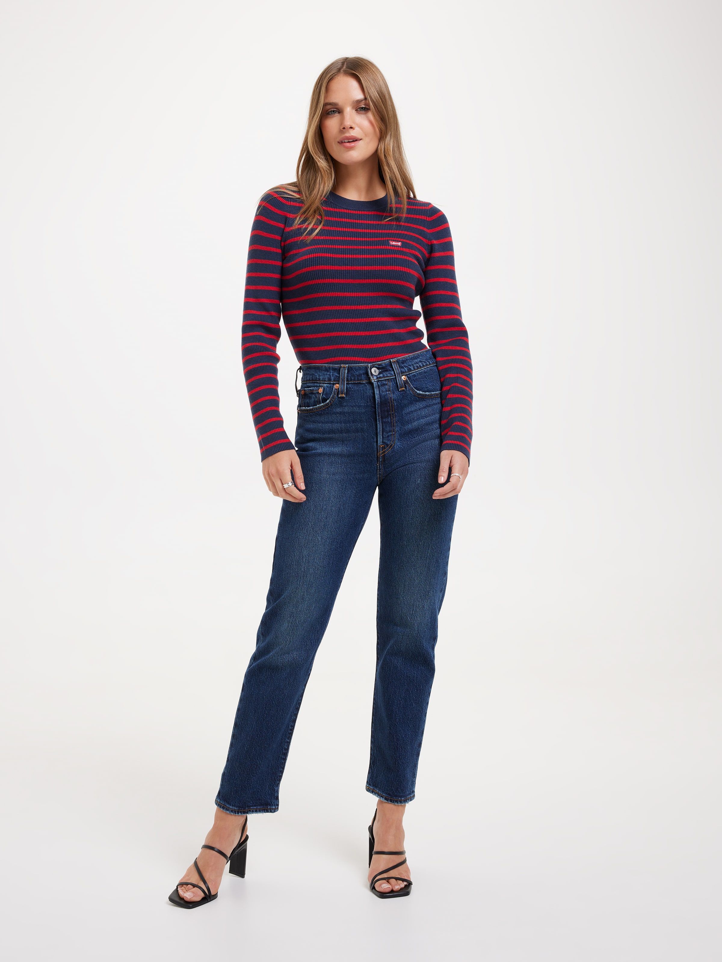 Rib Crew Sweater In Parisienne Stripe Navy Blazer