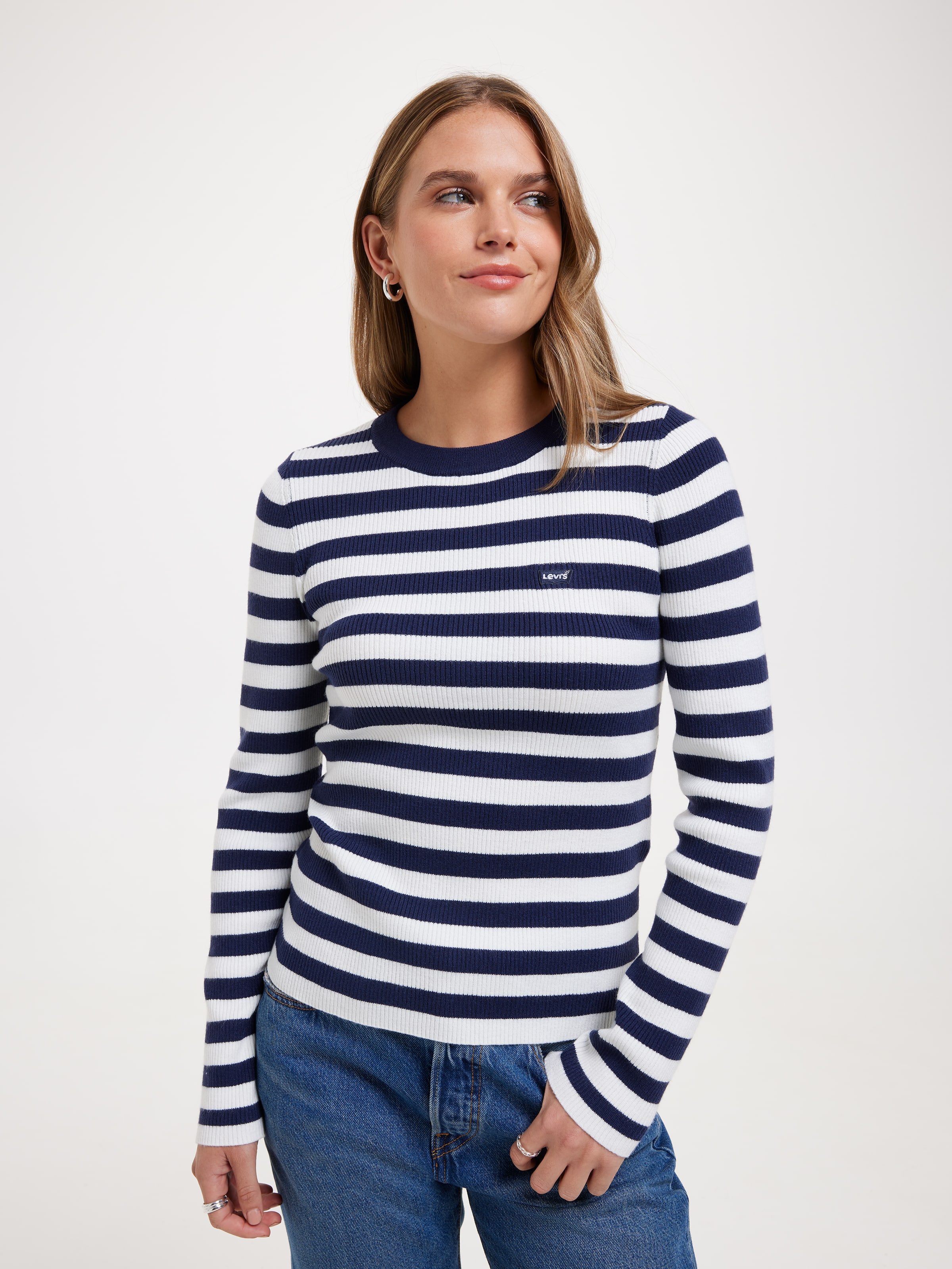Rib Crew Sweater In Oreo Cookie