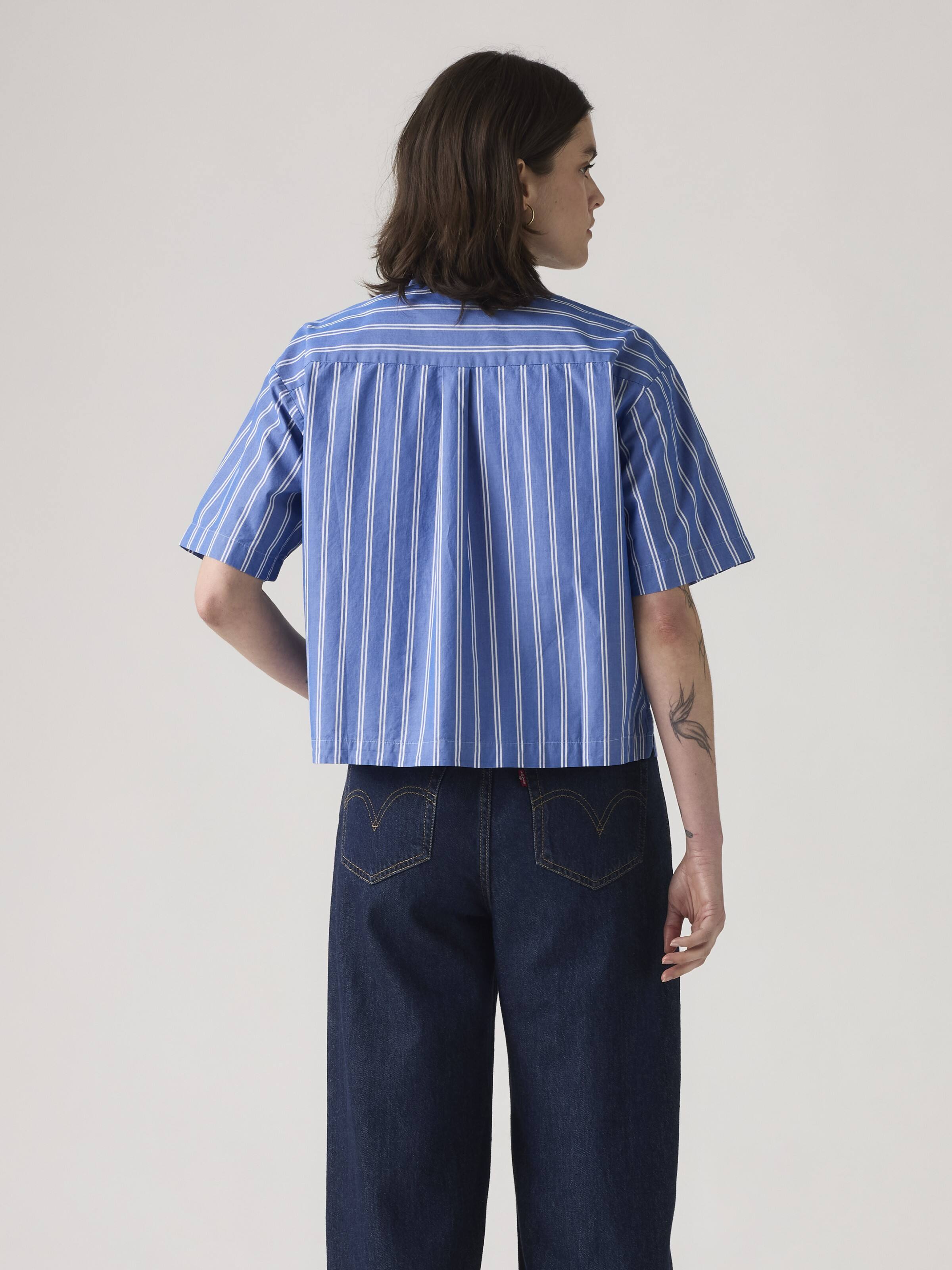 Harlie Cropped Shirt In Double Dutch Stripe Nautical Blue