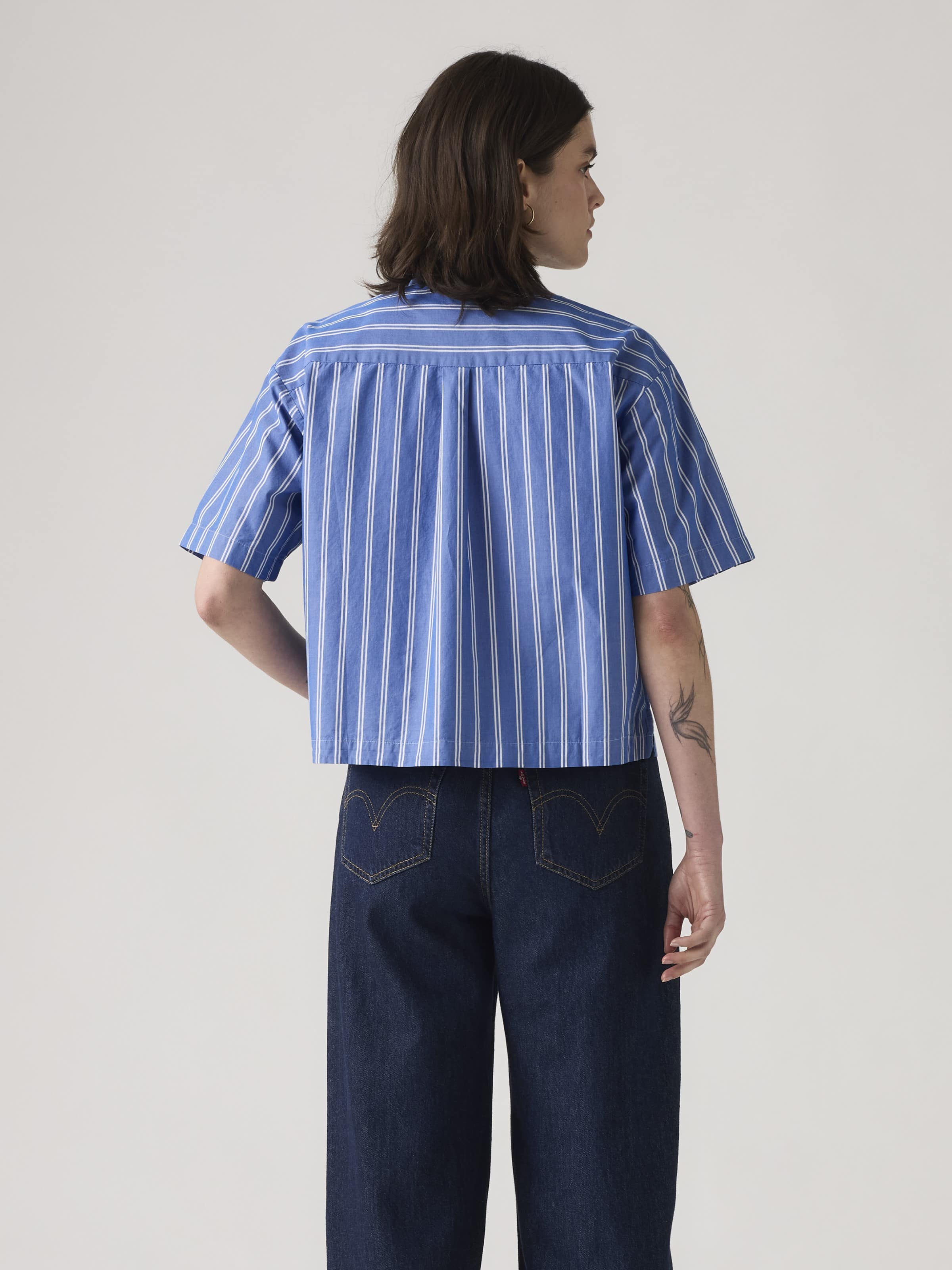 Harlie Cropped Shirt In Double Dutch Stripe Nautical Blue