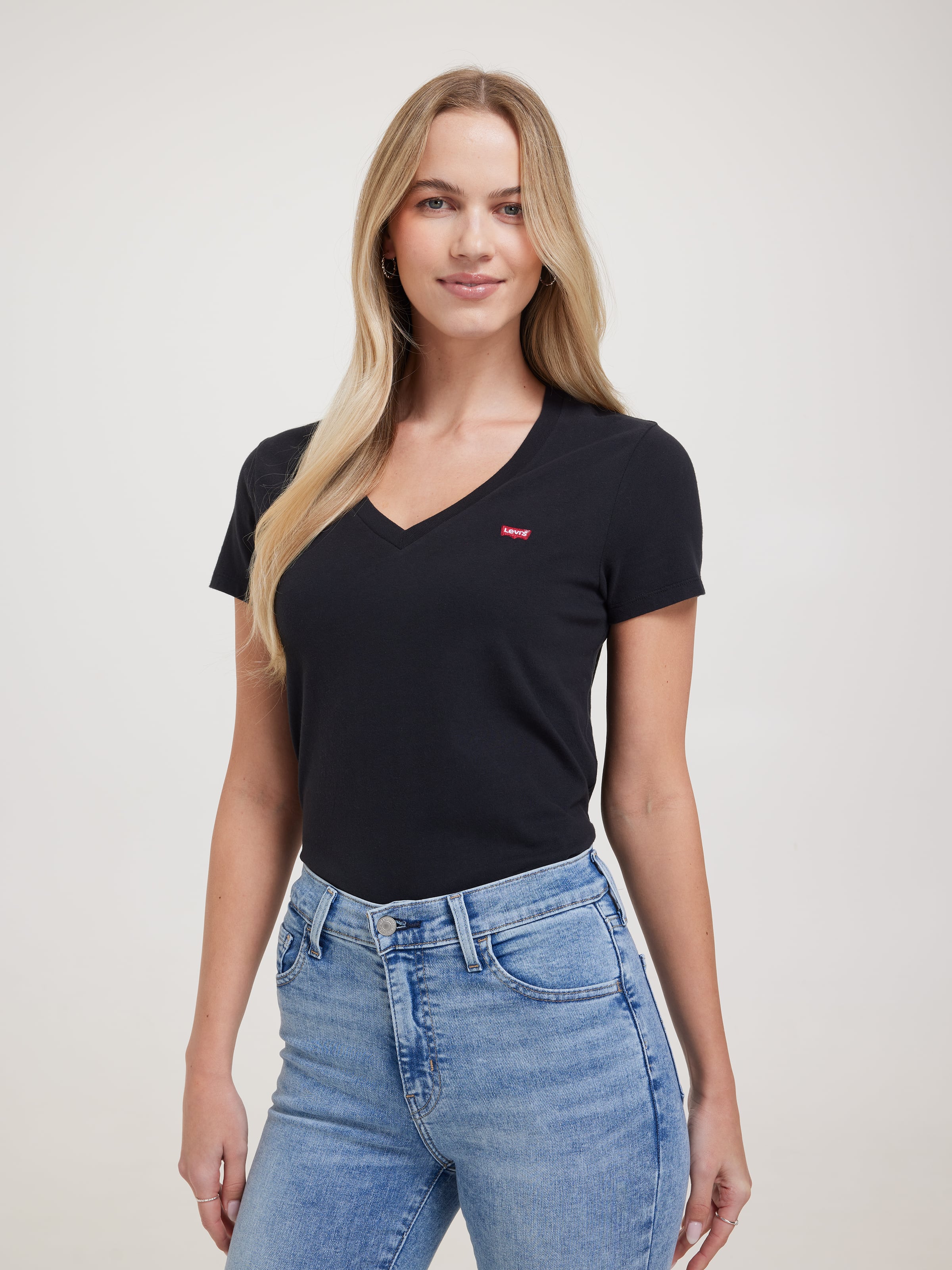 Perfect V Neck Tee In Caviar