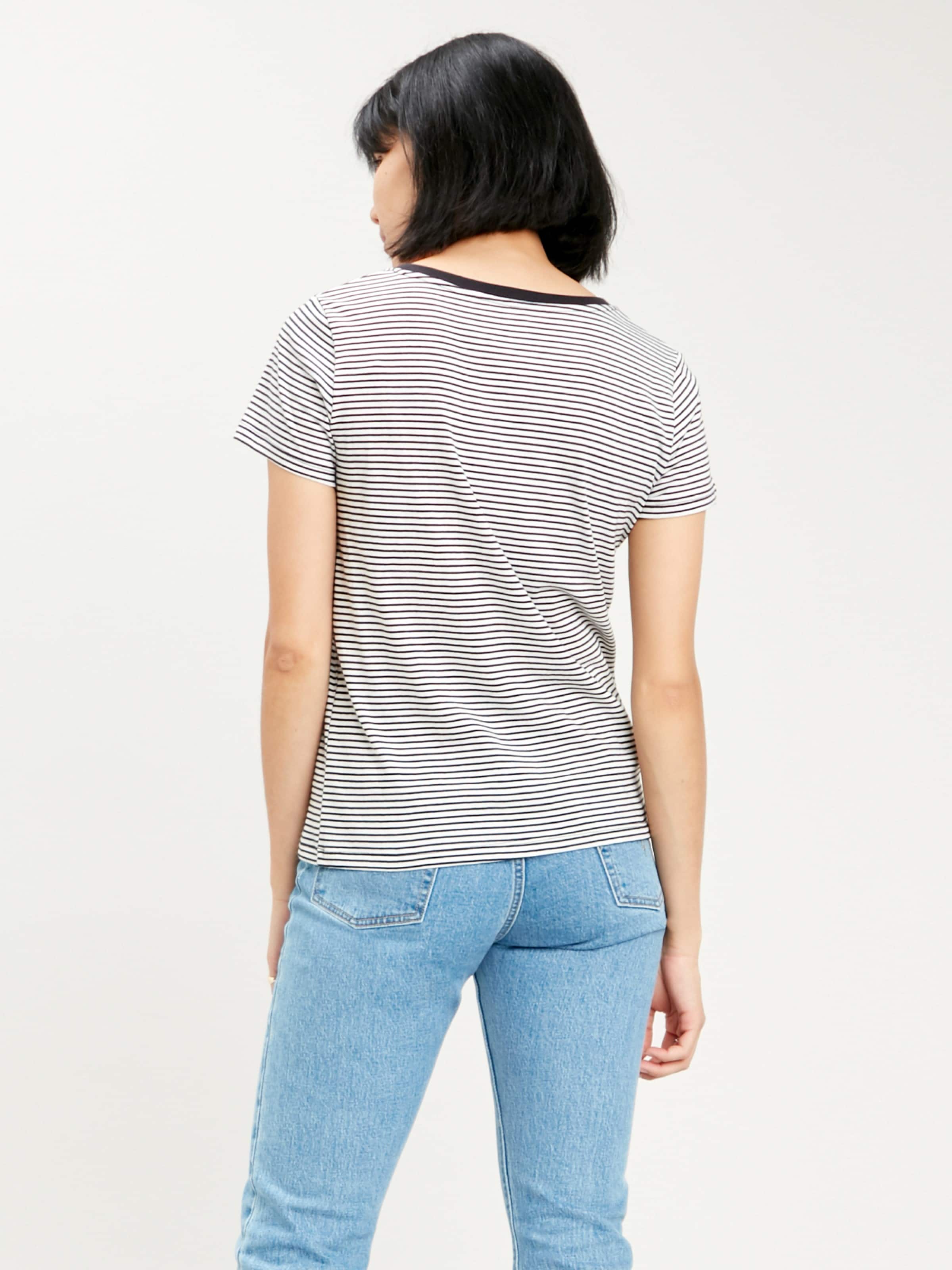 Perfect Hm V Neck In Annalise Stripe Cloud Dancer