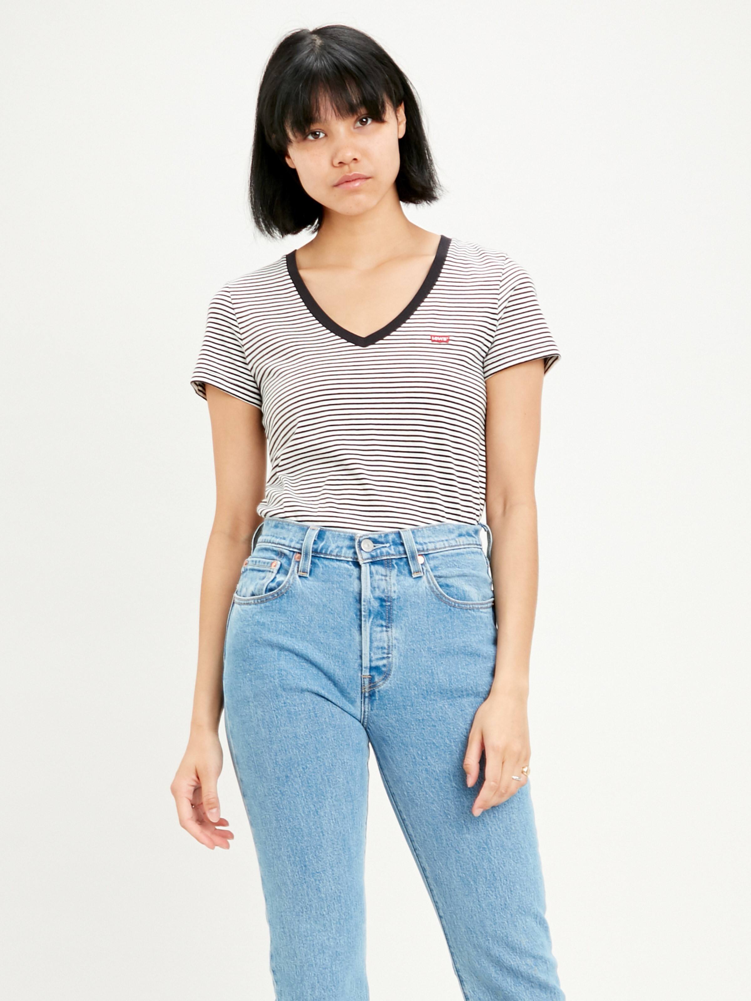 Perfect Hm V Neck In Annalise Stripe Cloud Dancer