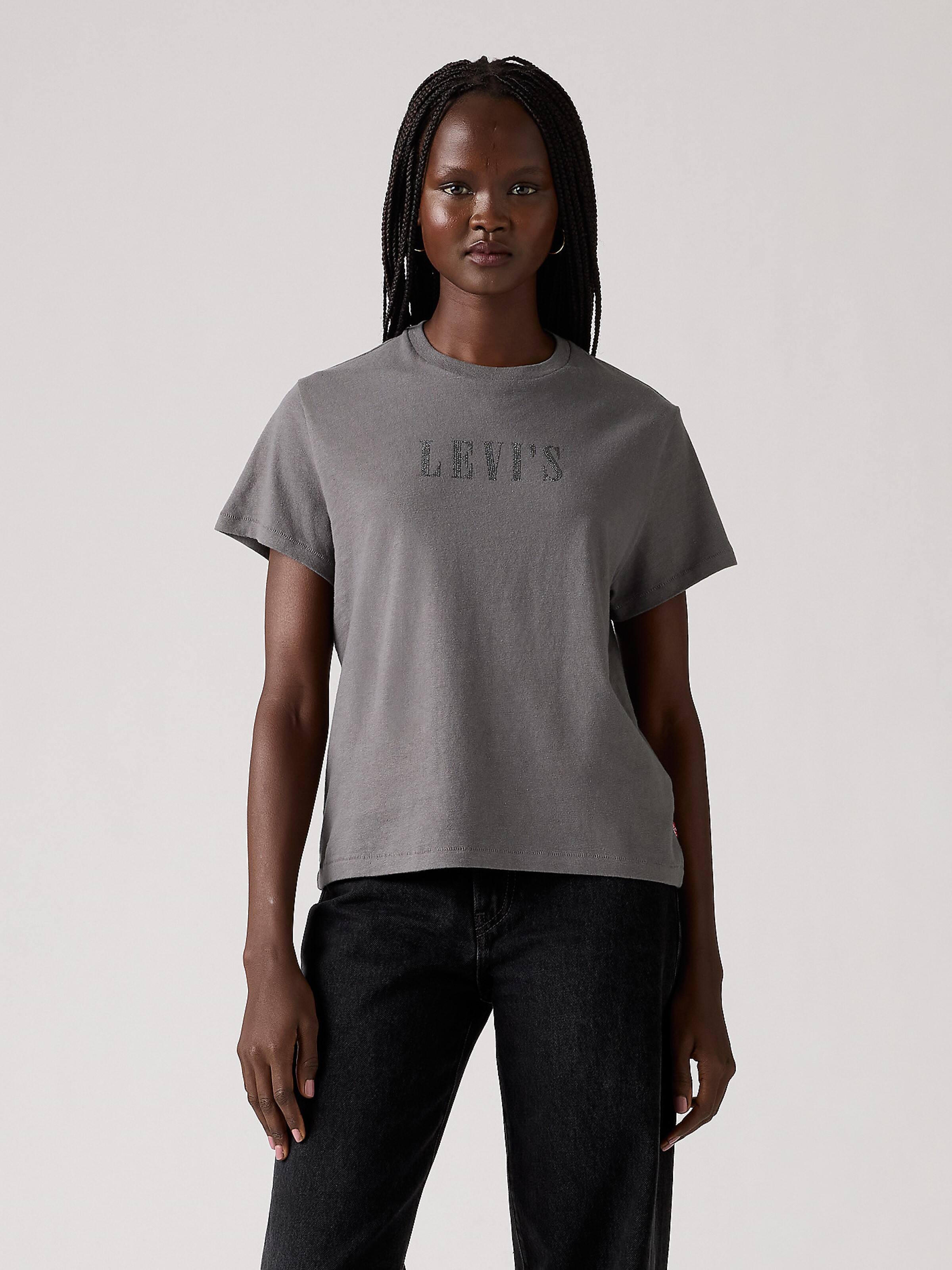 Graphic Classic Tee In Rhinestone Serif Logo Smoked Pearl