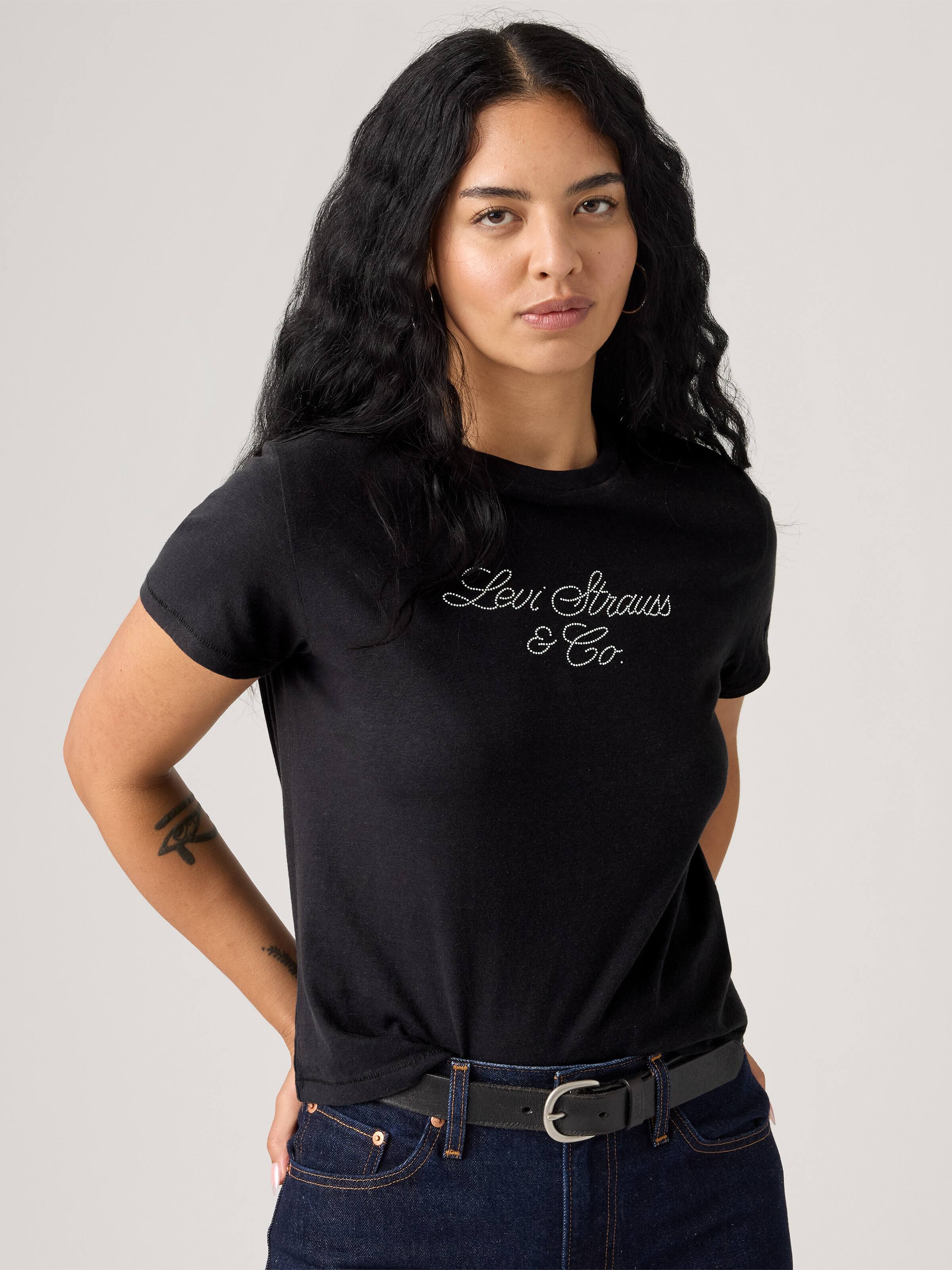 Graphic Classic Tee In Rhinestone Script Tee Anthracite