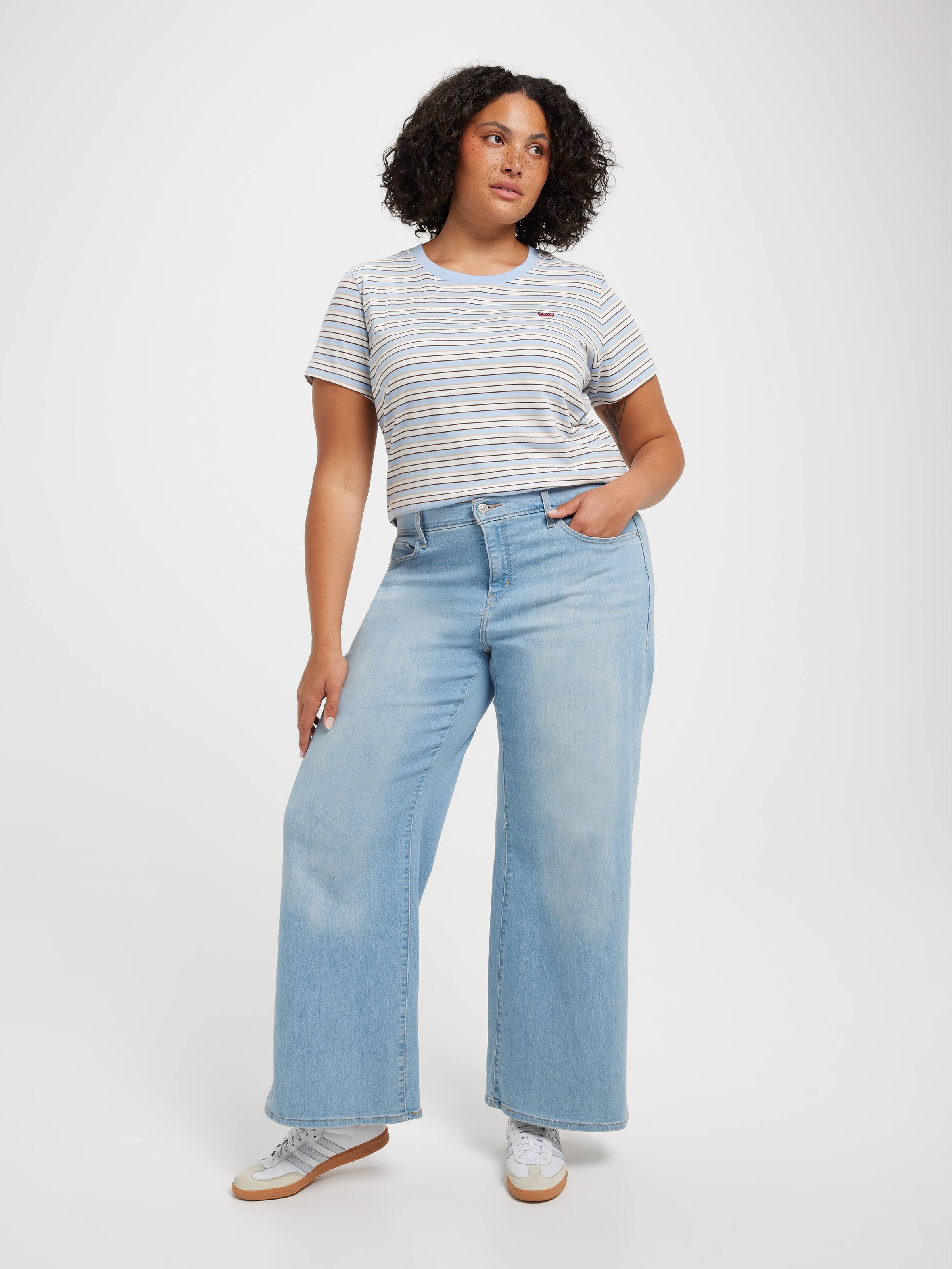 Curve Perfect Tee In Mandy Stripe Chambray Blue