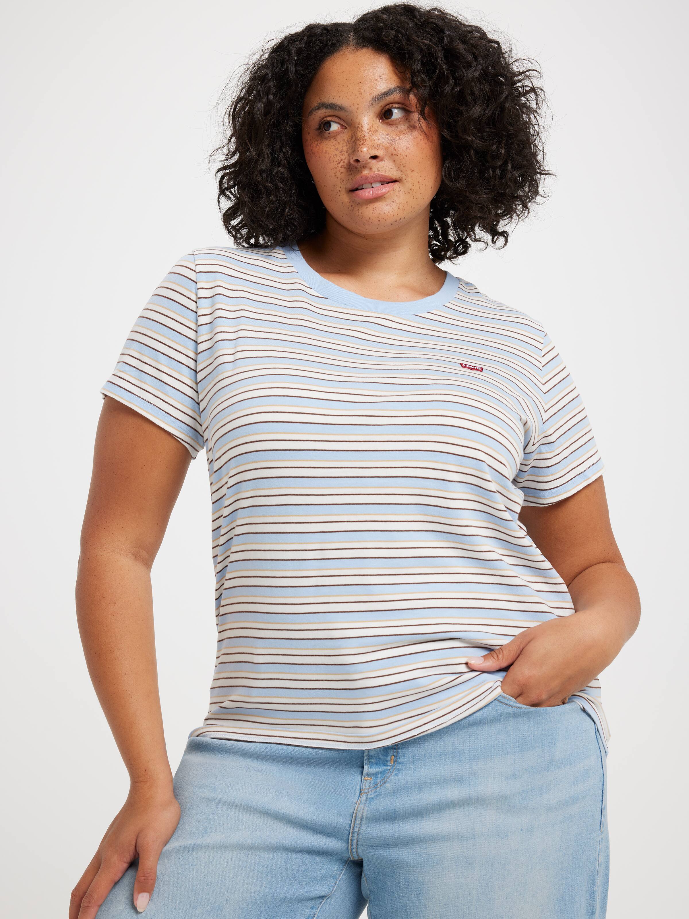 Curve Perfect Tee In Mandy Stripe Chambray Blue
