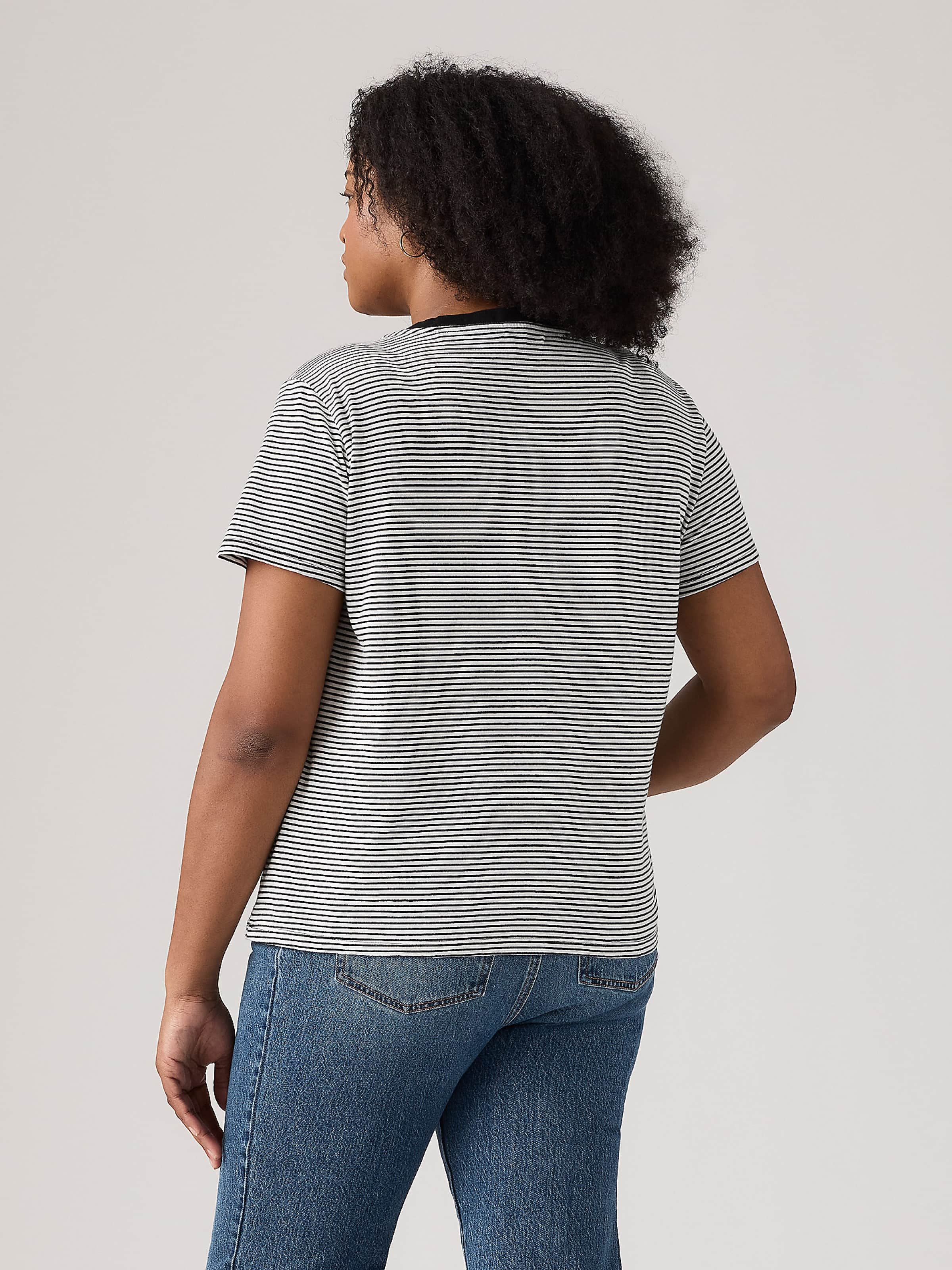 Curve Perfect Vneck Tee In Annalise Stripe Cloud Dancer