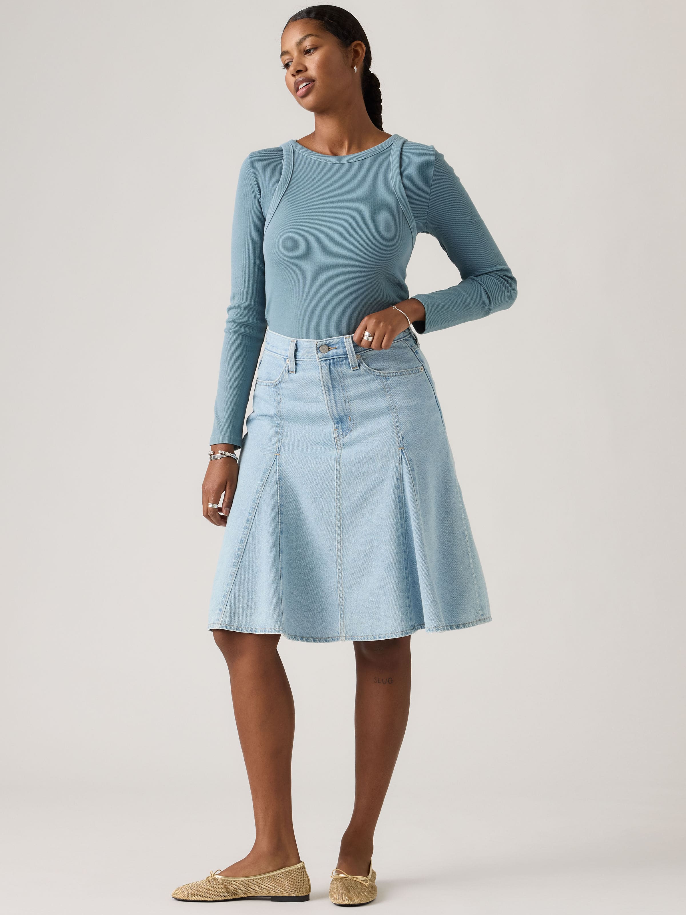 Godet Knee Length Skirt In Of Course Stone