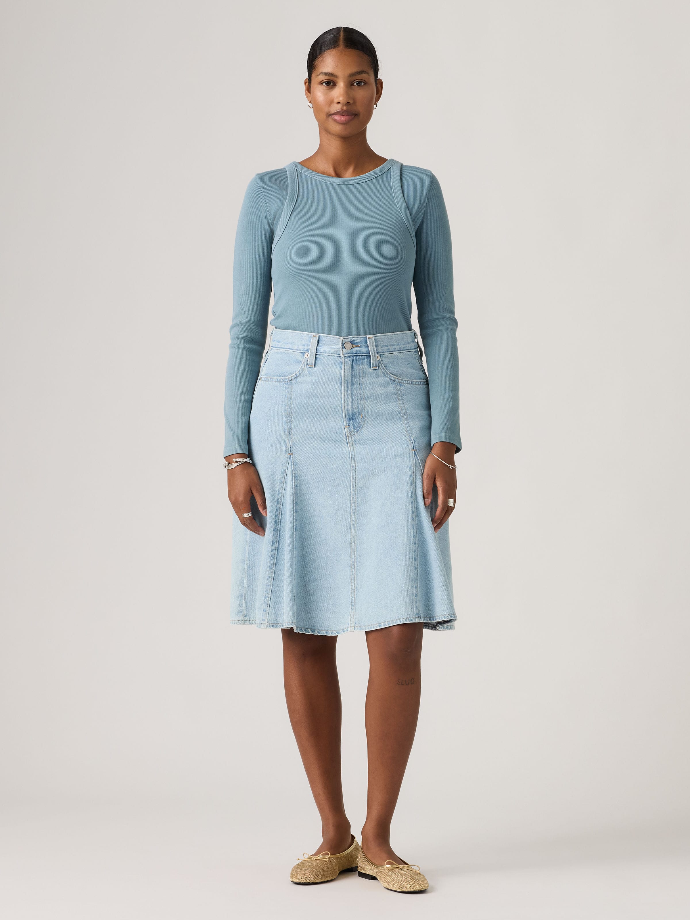 Godet Knee Length Skirt In Of Course Stone