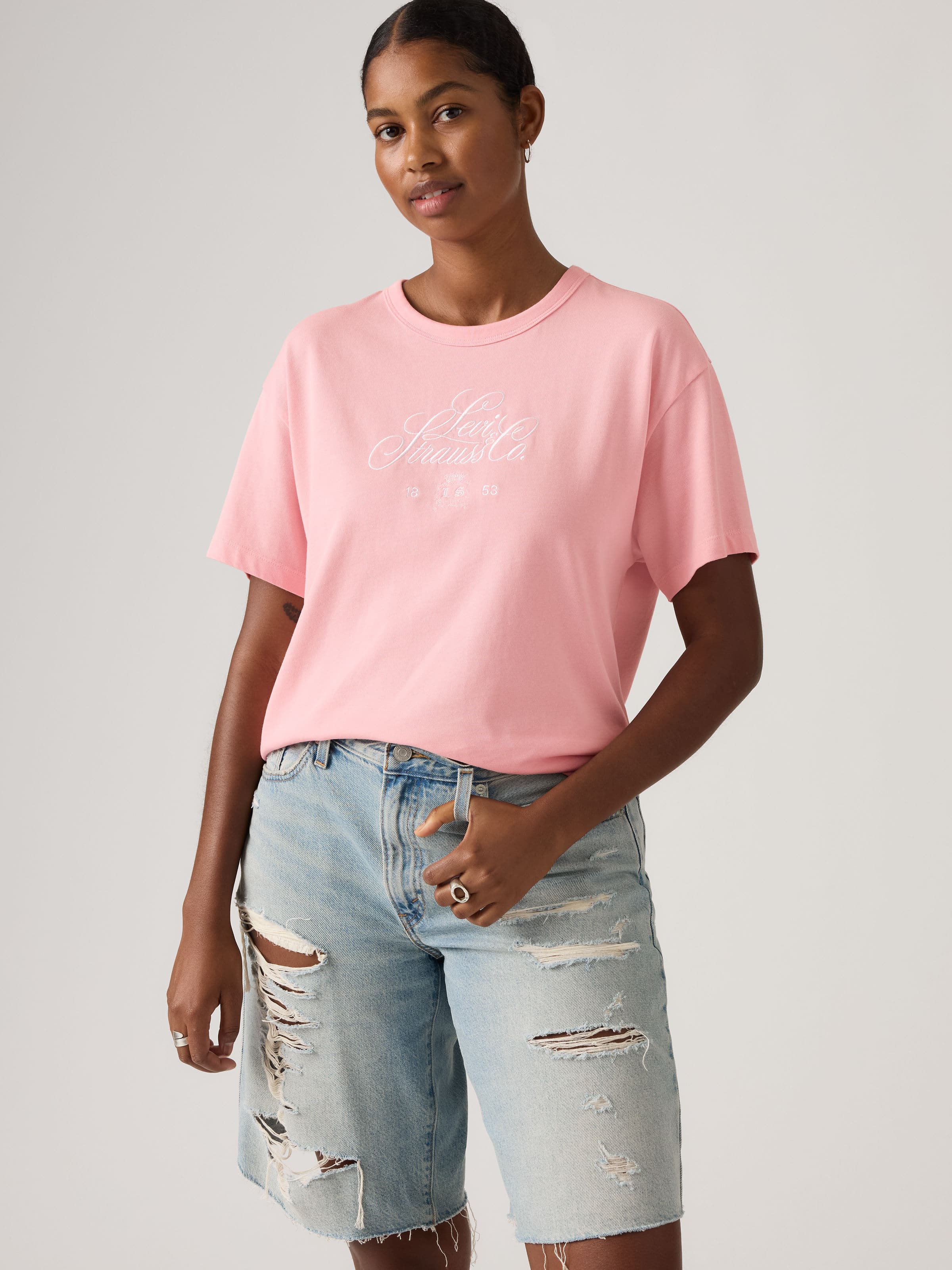 Vintage Tee In Fancy Script Coral Blush