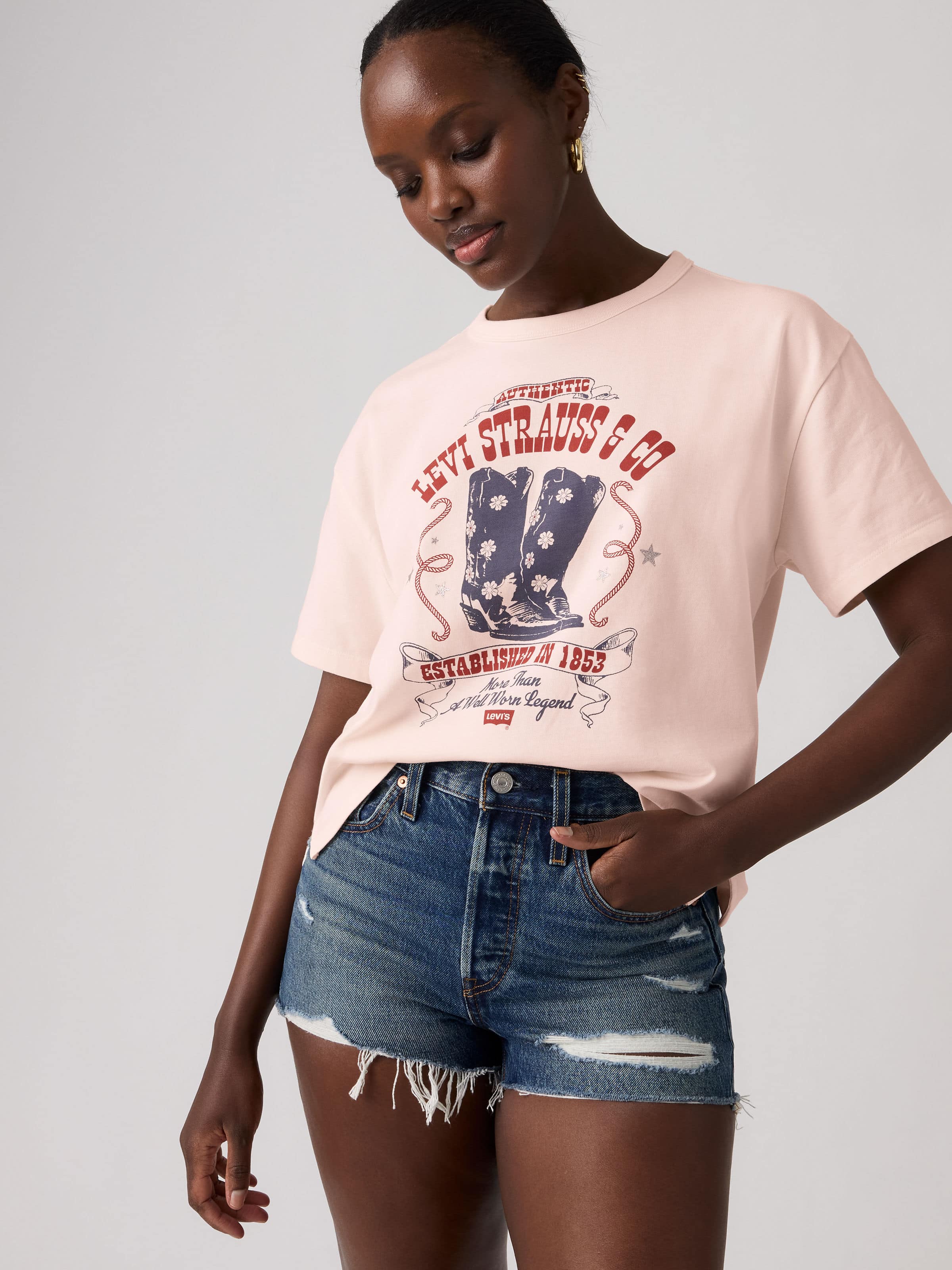 Vintage Tee In Poster Daisy Boots Crystal Pink