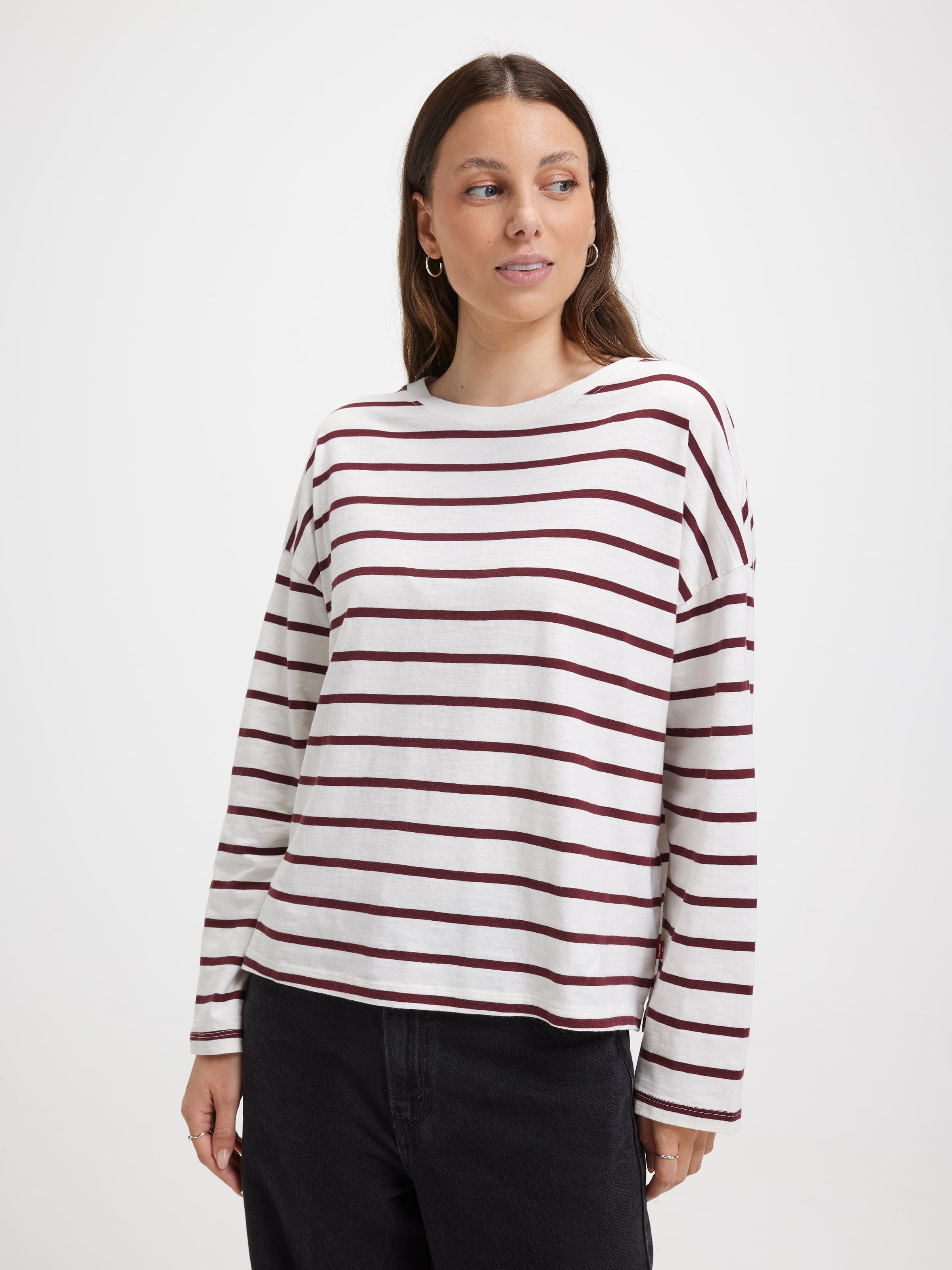 Julie Long Sleeve Top In Saint Stripe Egret Tawny Port