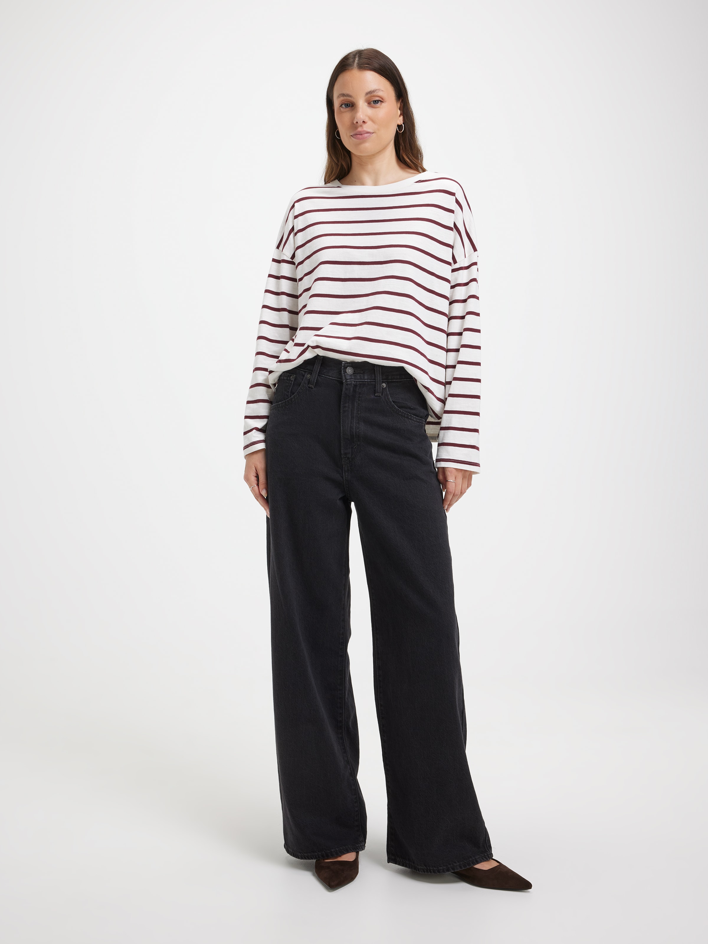 Julie Long Sleeve Top In Saint Stripe Egret Tawny Port