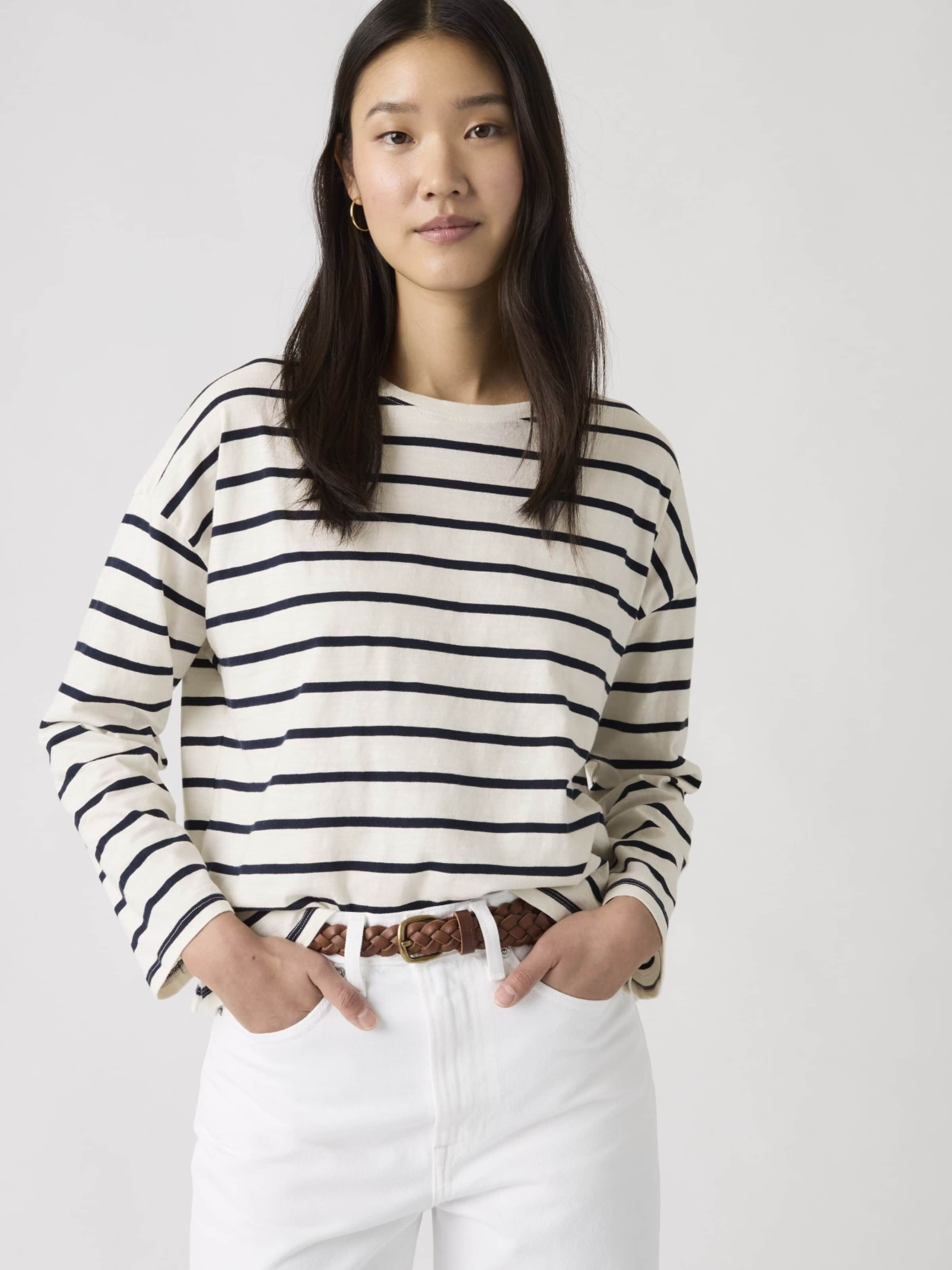 Julie Long Sleeve Top In Saint Stripe Egret Navy Blazer