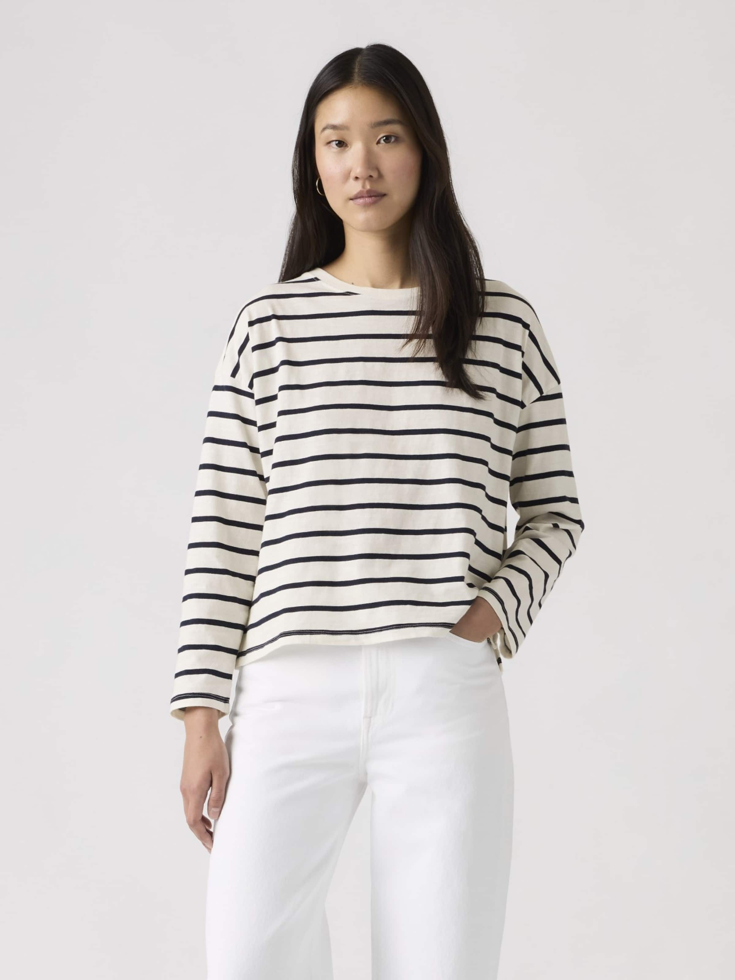 Julie Long Sleeve Top In Saint Stripe Egret Navy Blazer