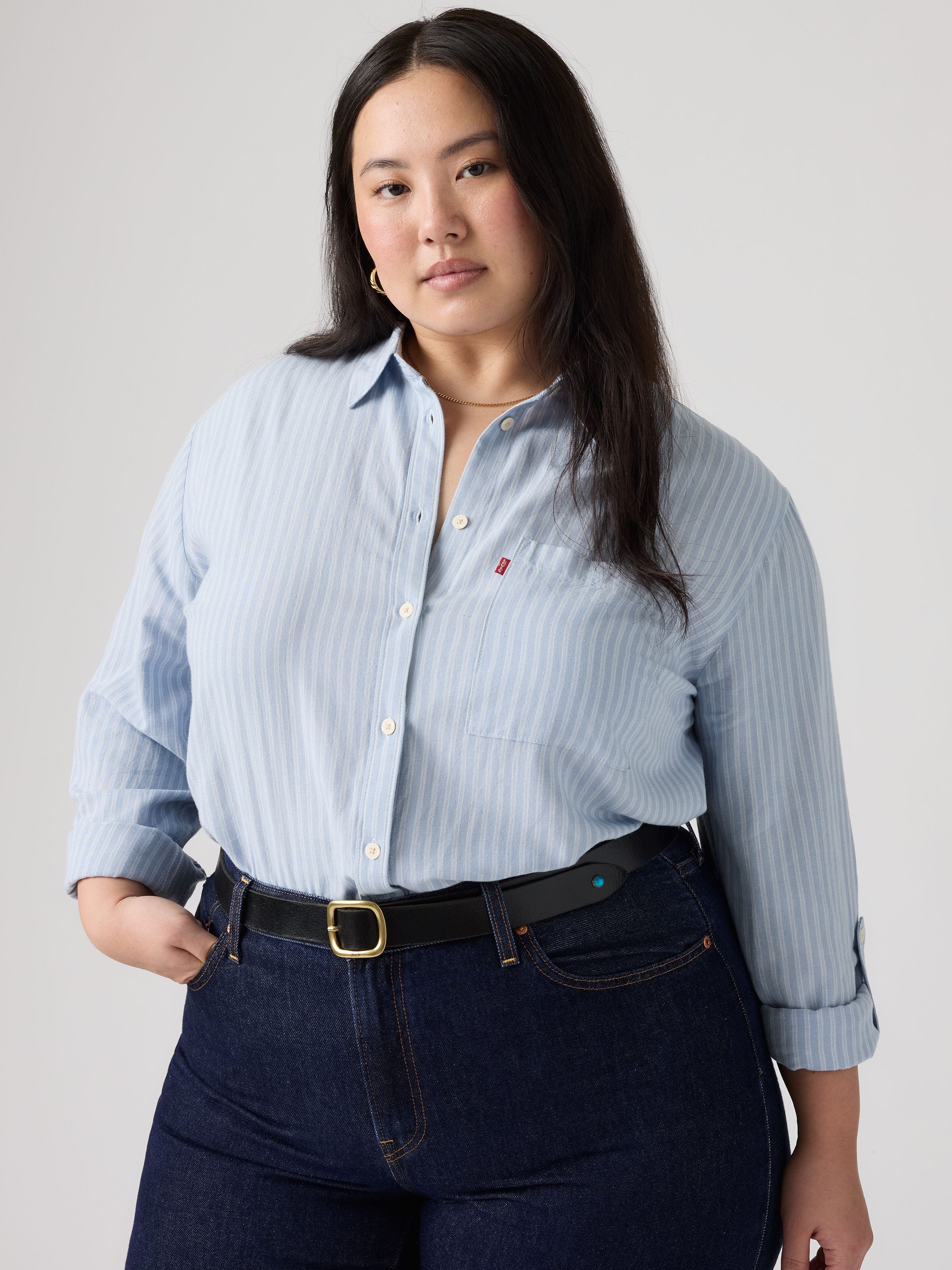 Curve Darlene Shirt In Cannita Stripe Kentucky Blue