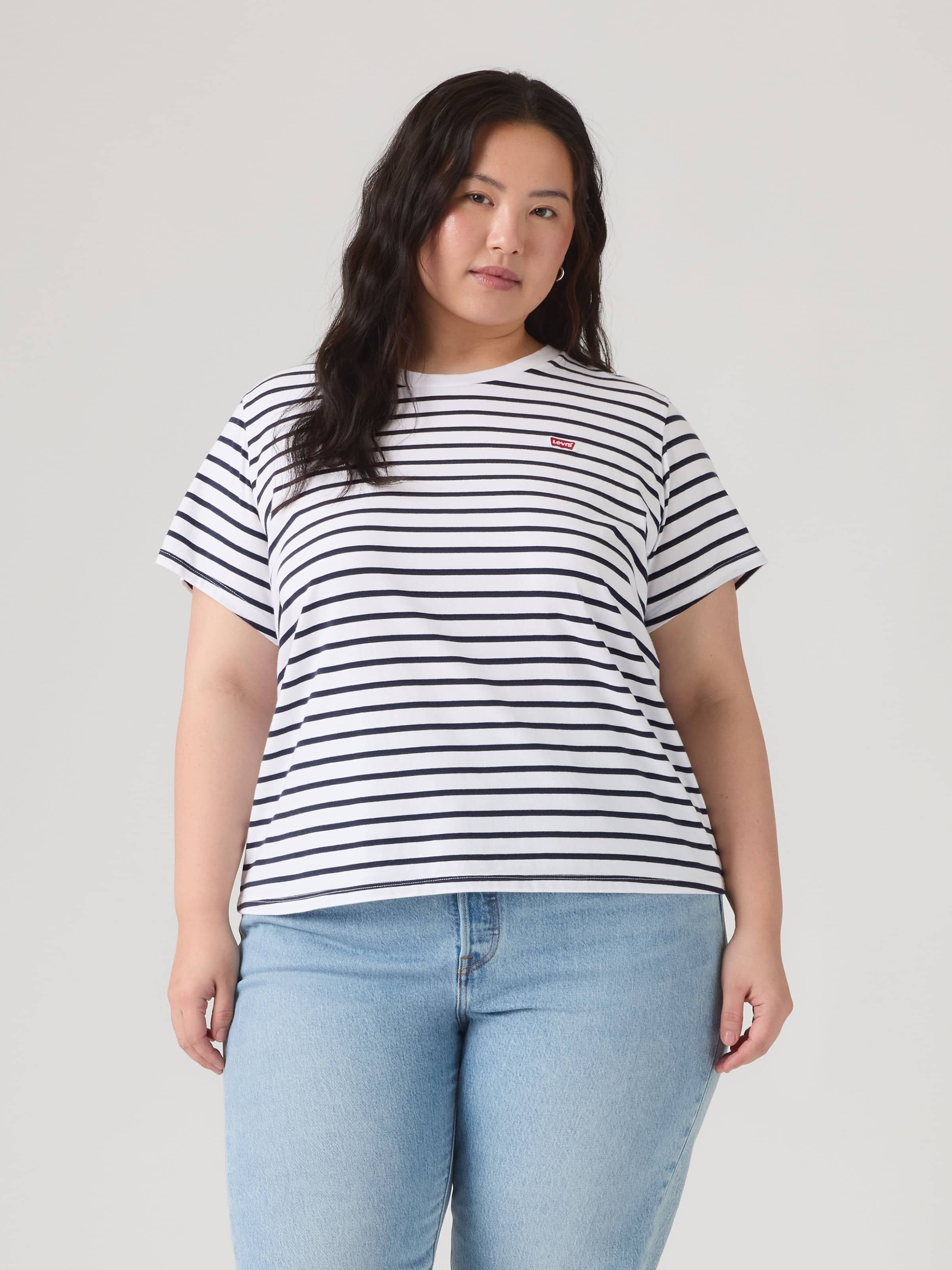 The Perfect Tee In Emily Stripe Bright White Navy