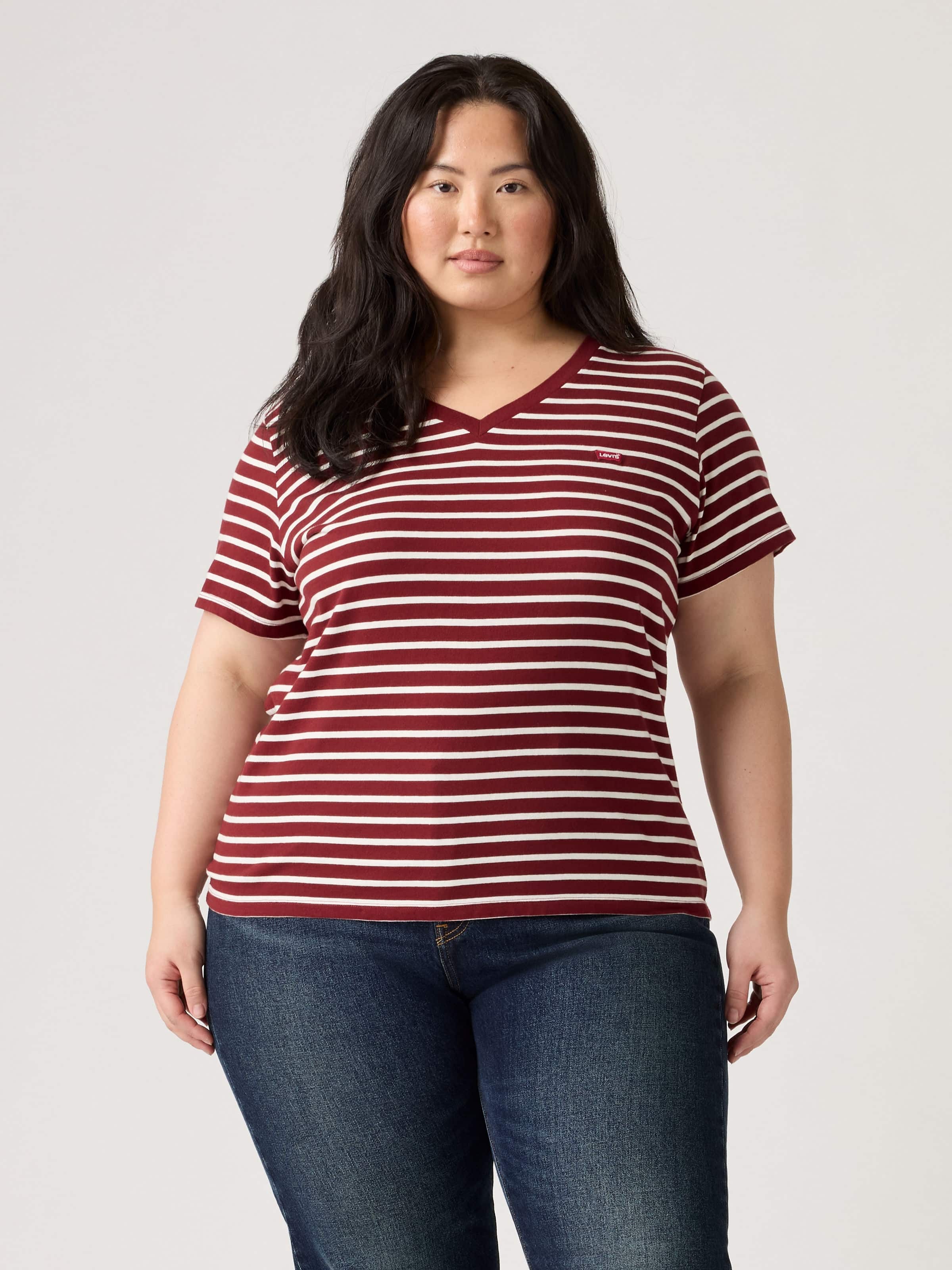 Curve Perfect V-Neck Tee In Stripe