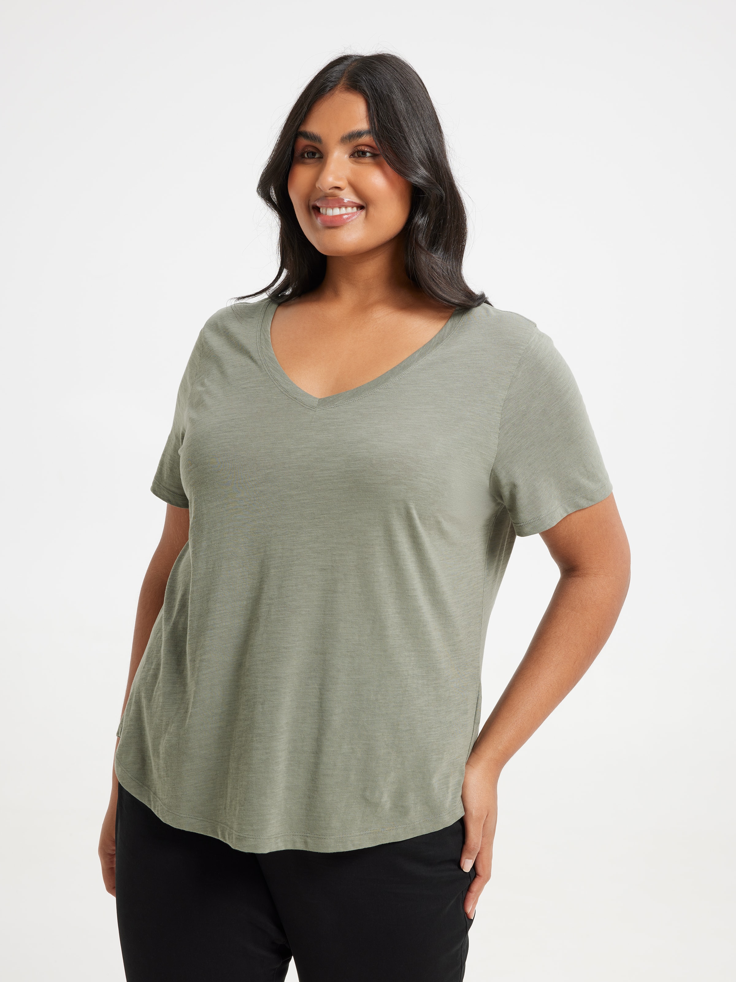 Curve Perfect V Neck Boyfriend Tee