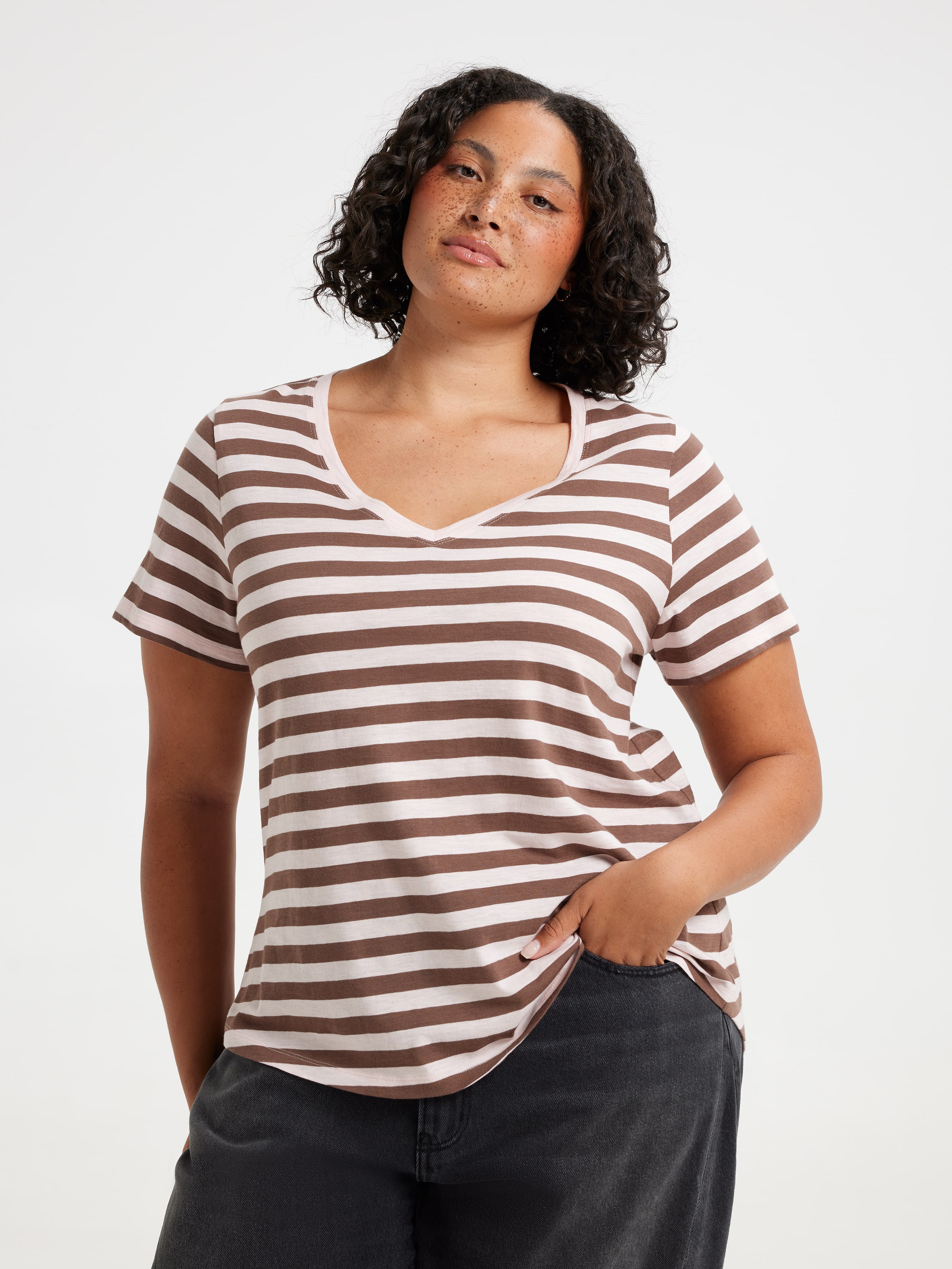 Curve Perfect V Neck Boyfriend Tee