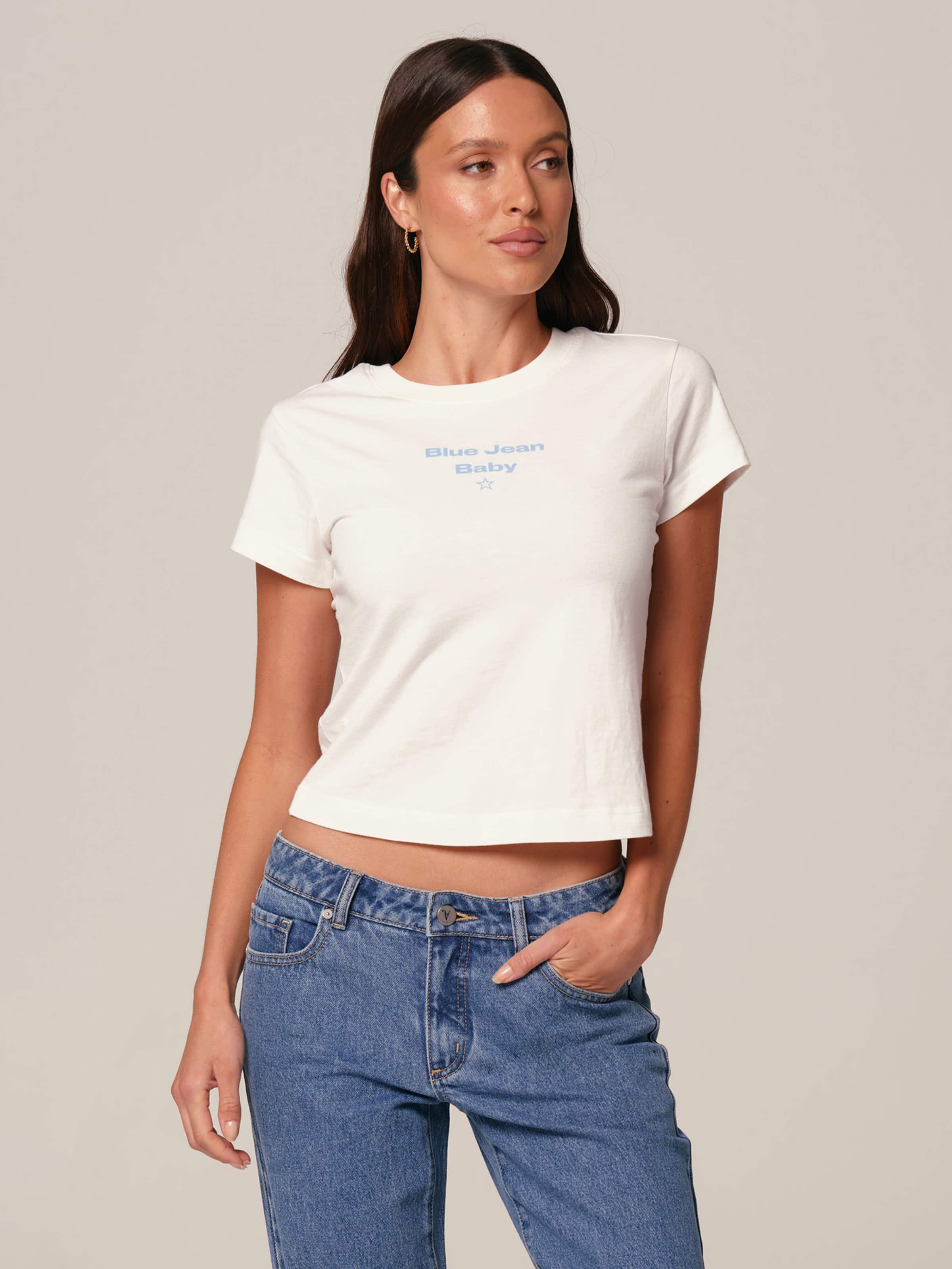 Blue Jean Baby Tee In White