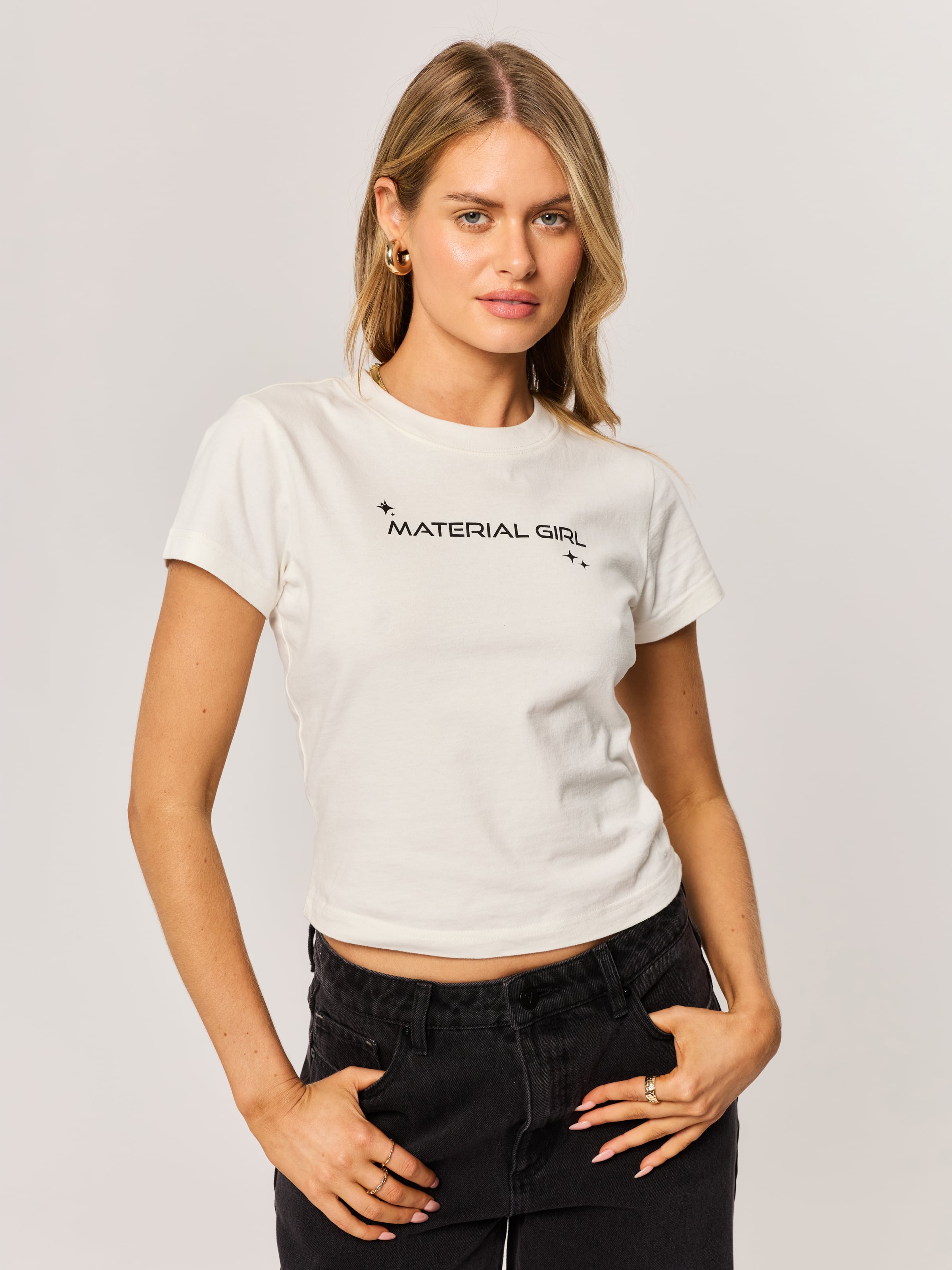 Baby Tee Material Girl In White Sand