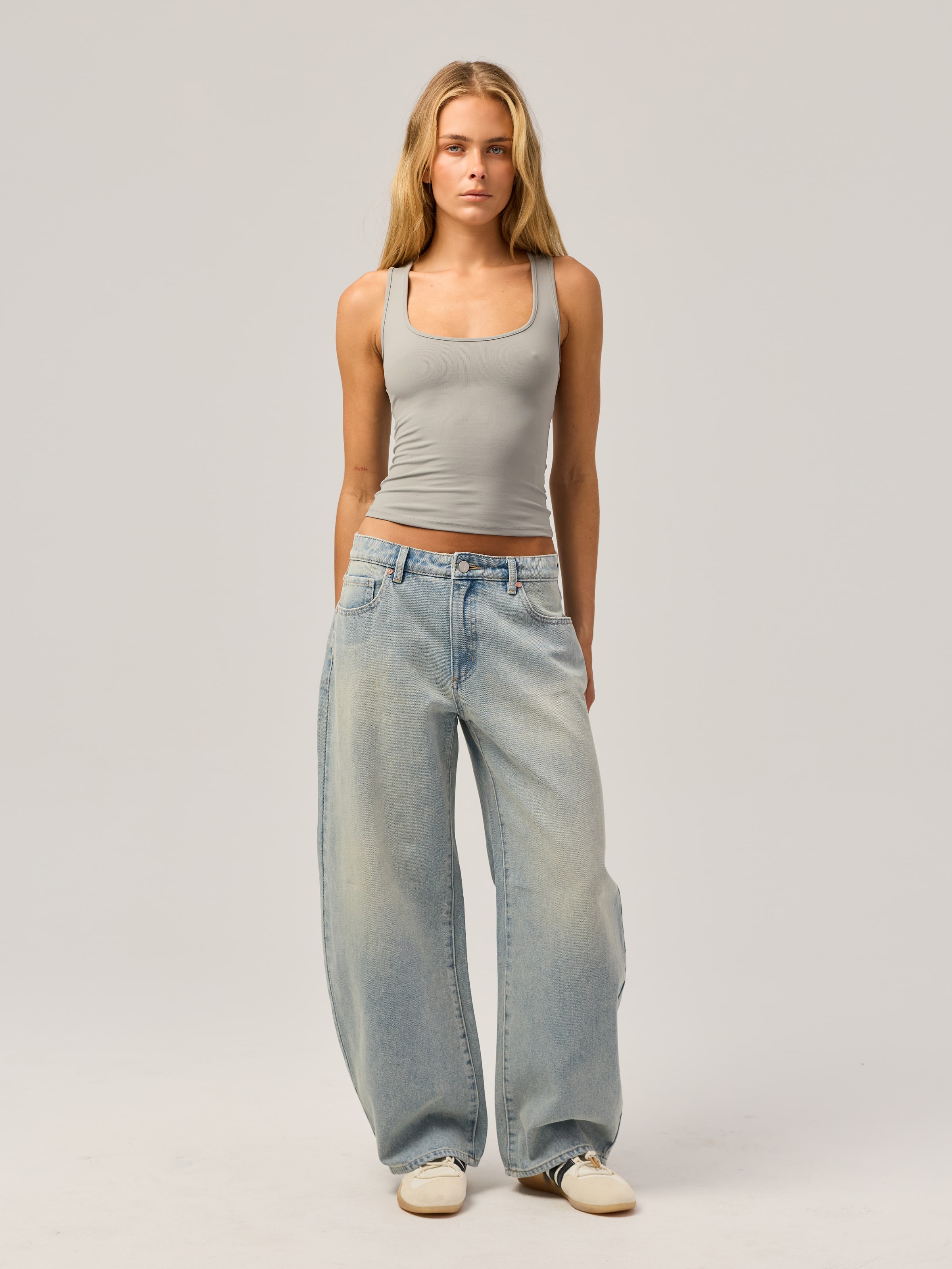 Mid Barrel Jean In Olivia