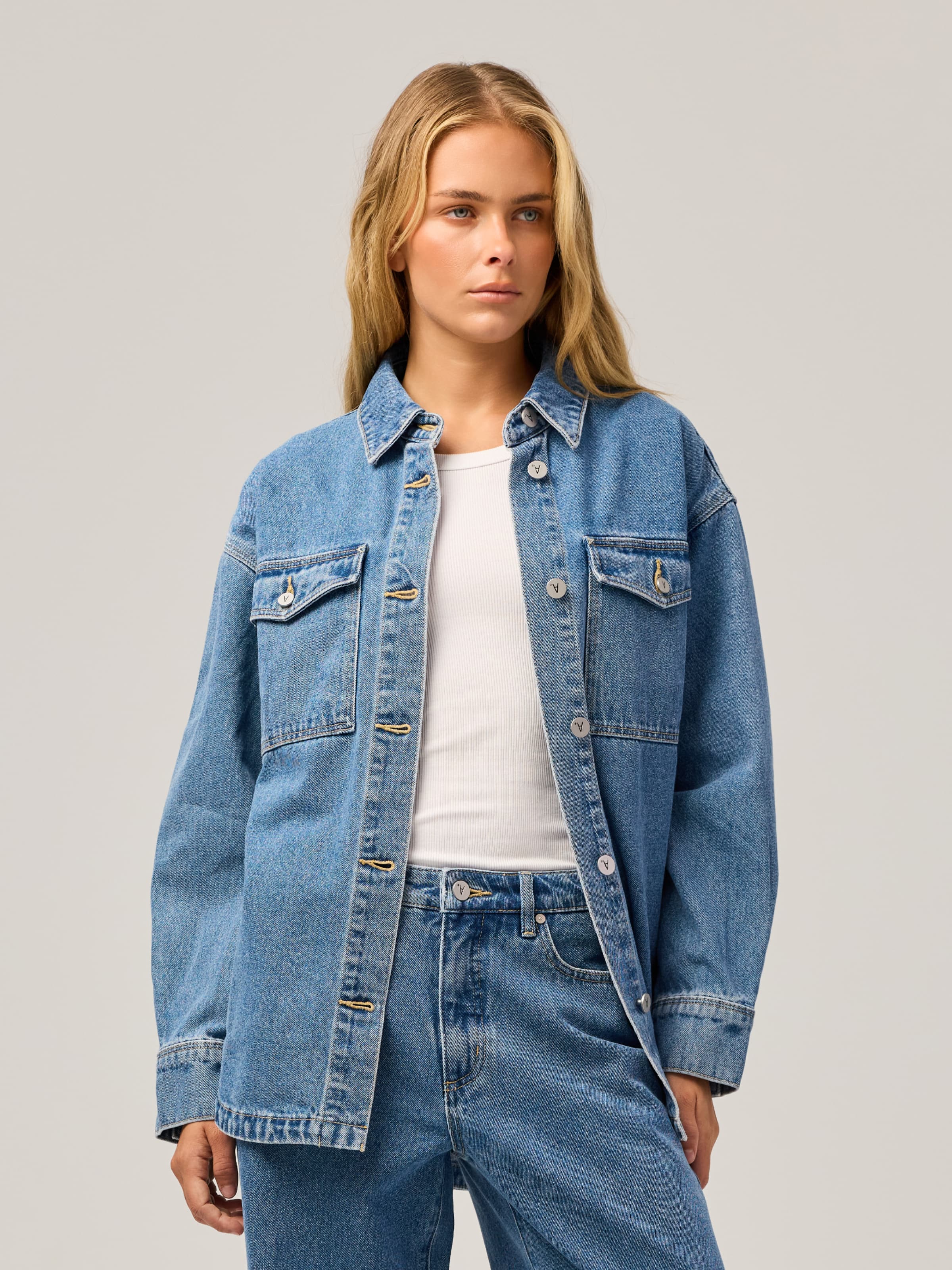 Denim Shacket In Molly
