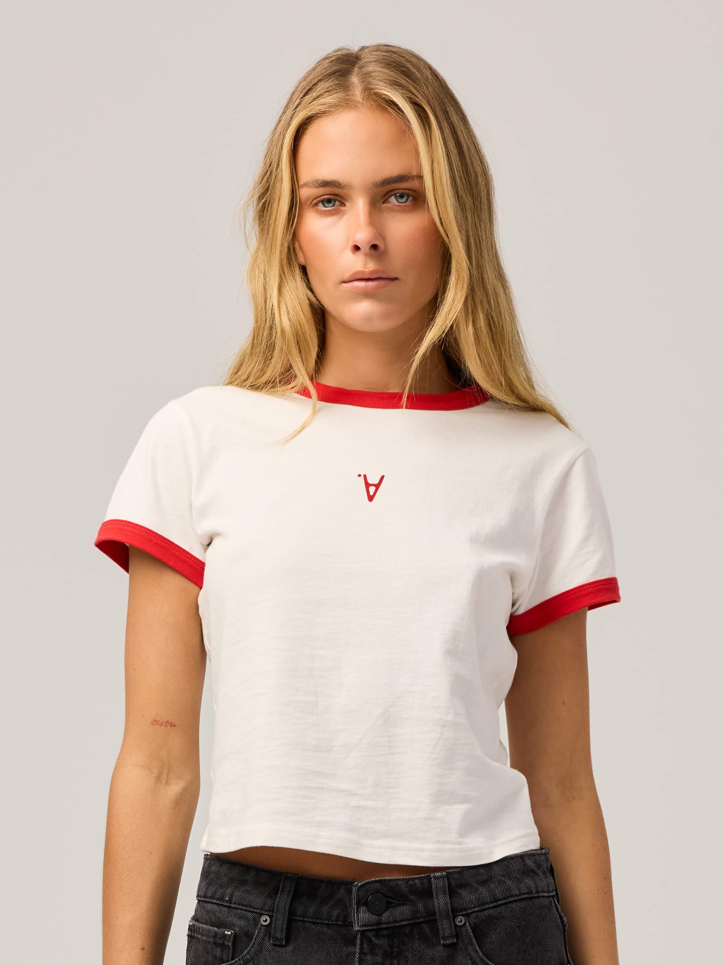 Ringer Tee In White & Red