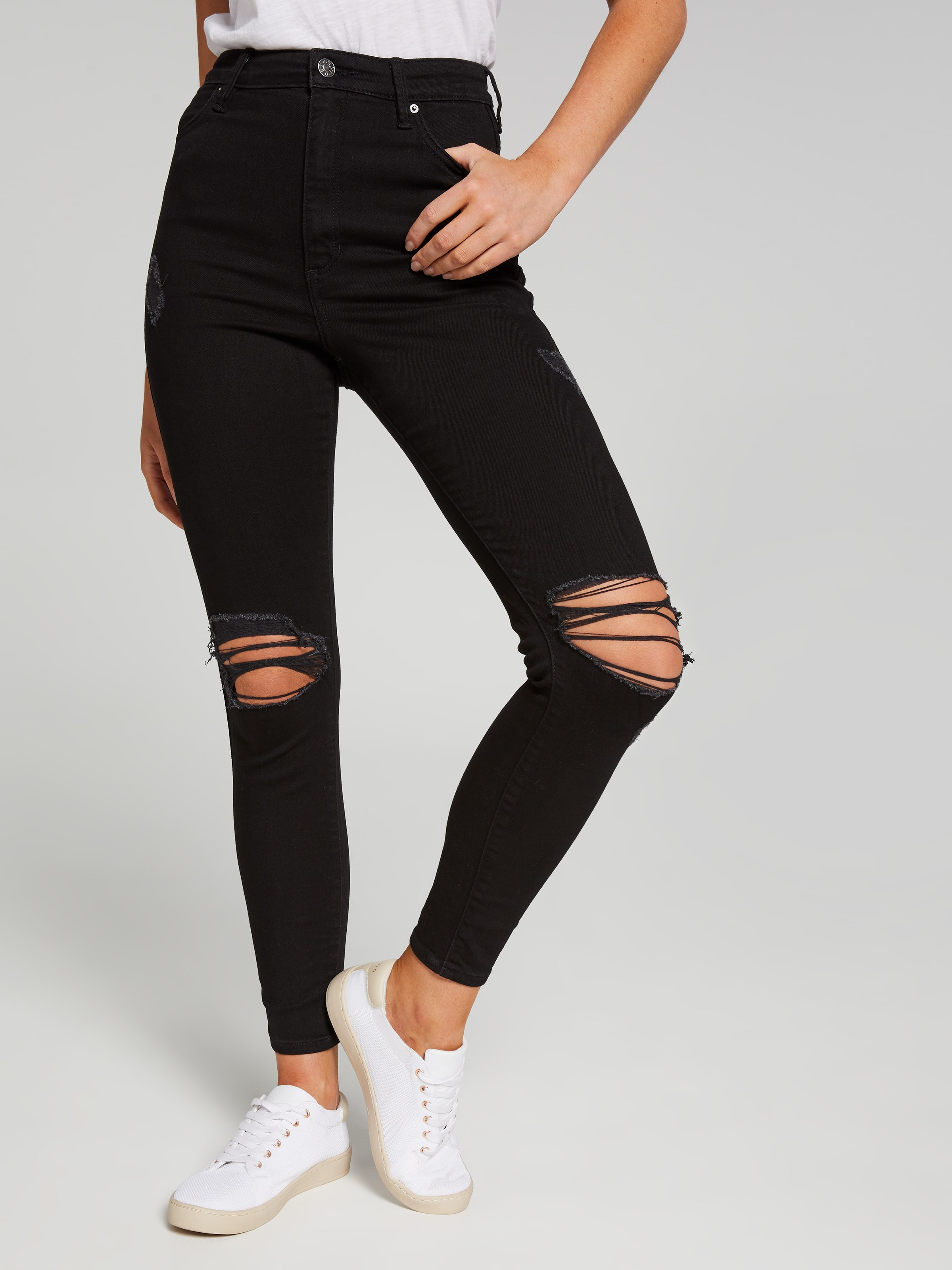 Black ripped best sale jeans women's