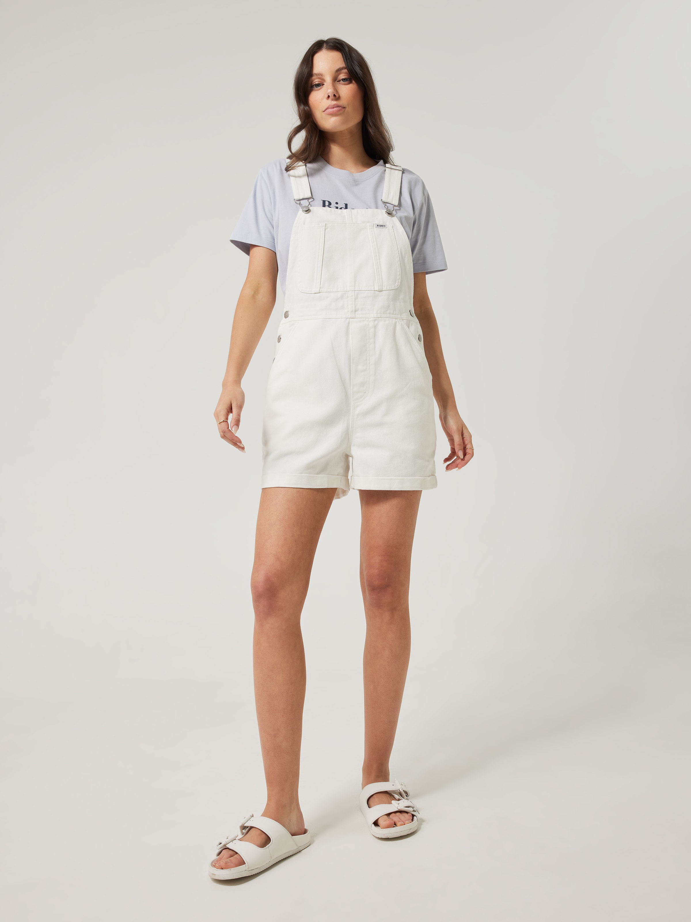 White dungaree store shorts womens