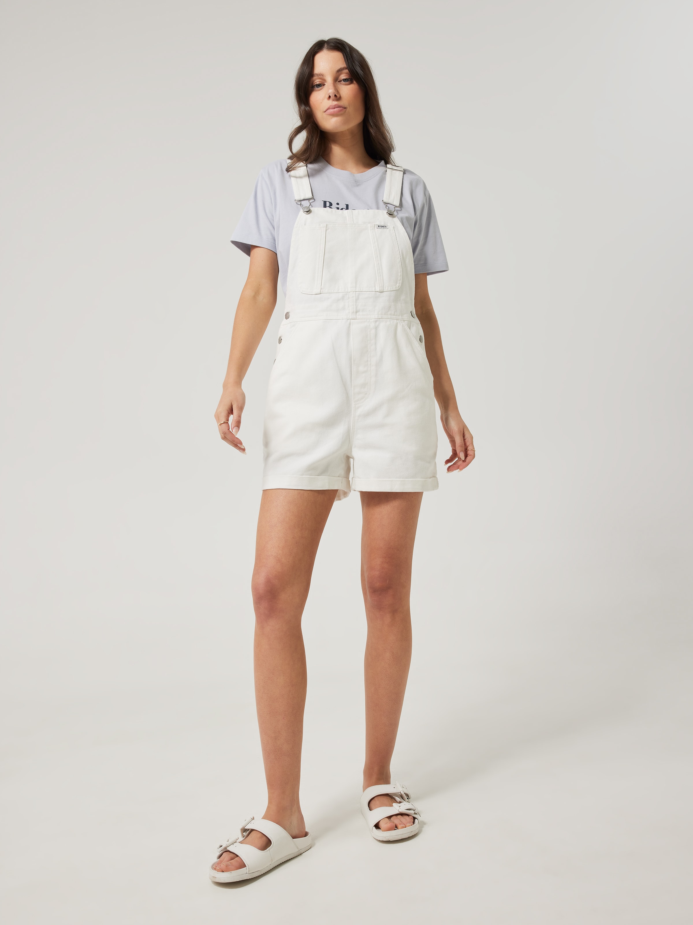 90'S Dungaree Short In Vintage White - Just Jeans Online