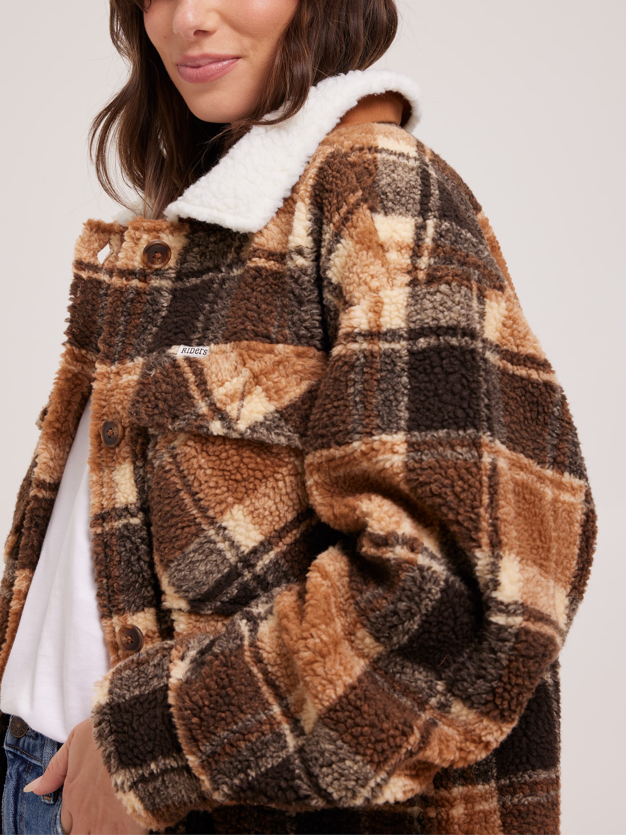 Teddy Sherpa Coat In Caramel Check