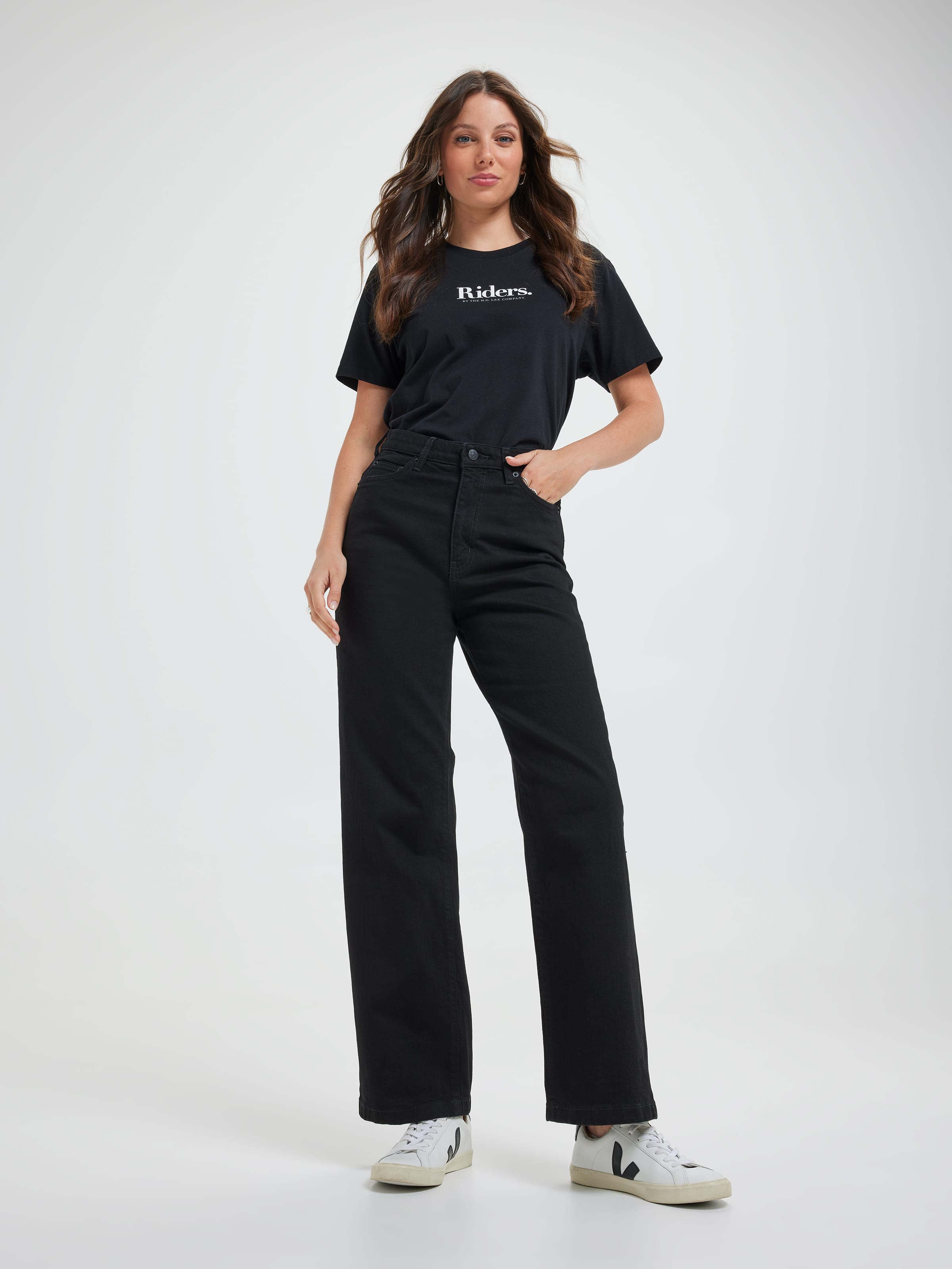 Hi Wide Jean In Washed Black
