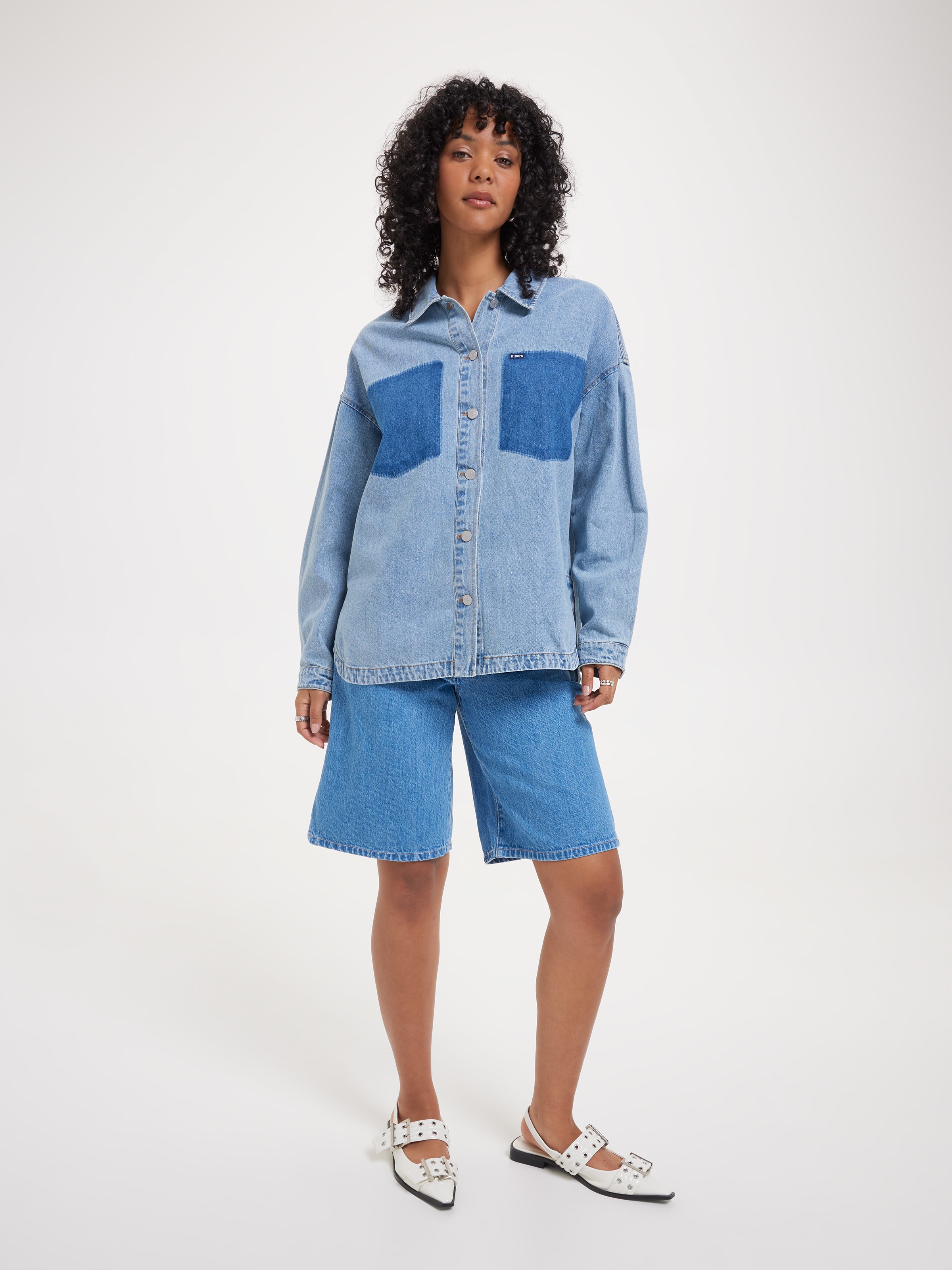Denim Shacket In Shadow Blue
