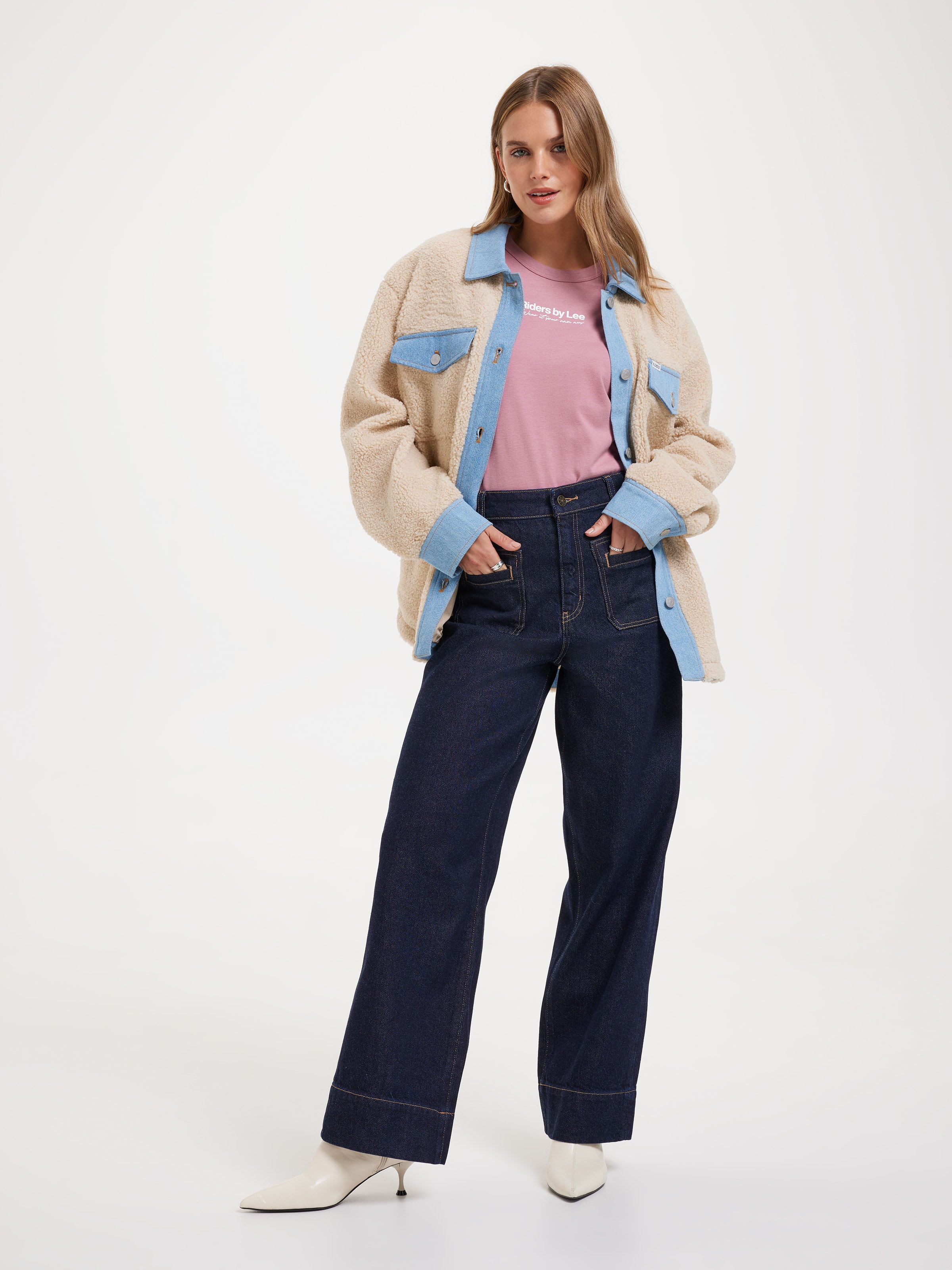 90'S Denim Sherpa Jacket In Ecru